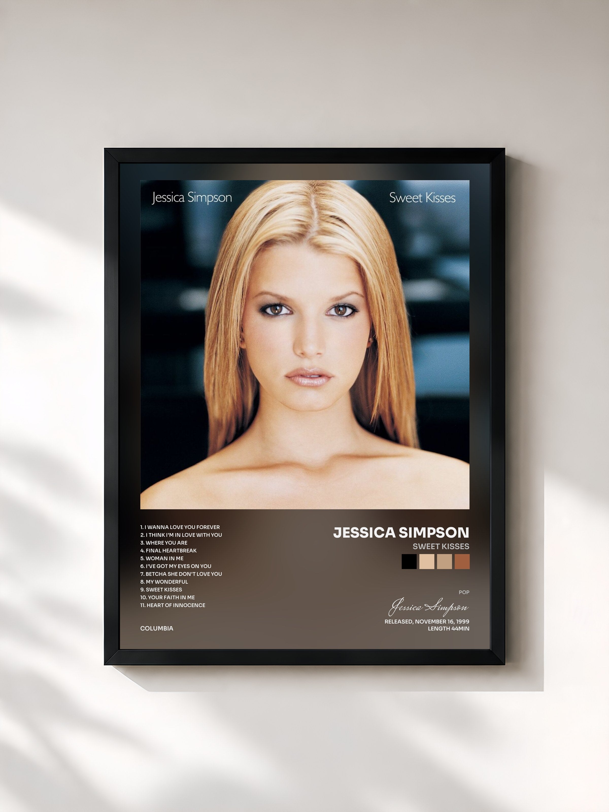#noir Tableau de l'album Sweet Kisses de Jessica Simpson, cadre noir, imprimé et encadré en France