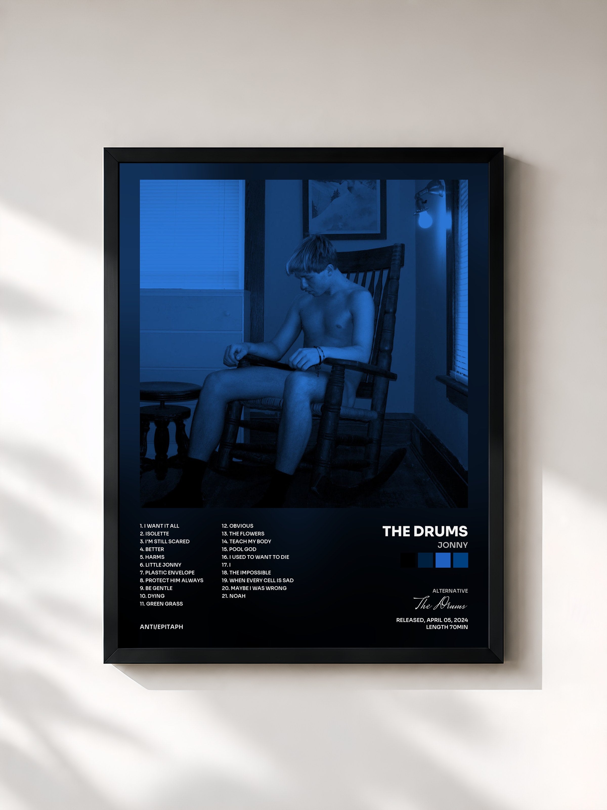 #noir Tableau de l'album Jonny de The Drums, cadre noir, imprimé et encadré en France