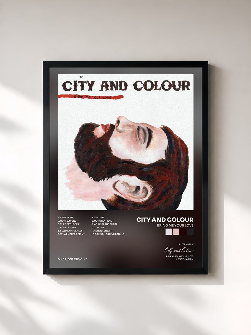 #noir Tableau de l'album Bring Me Your Love de City and Colour, cadre noir, imprimé et encadré en France