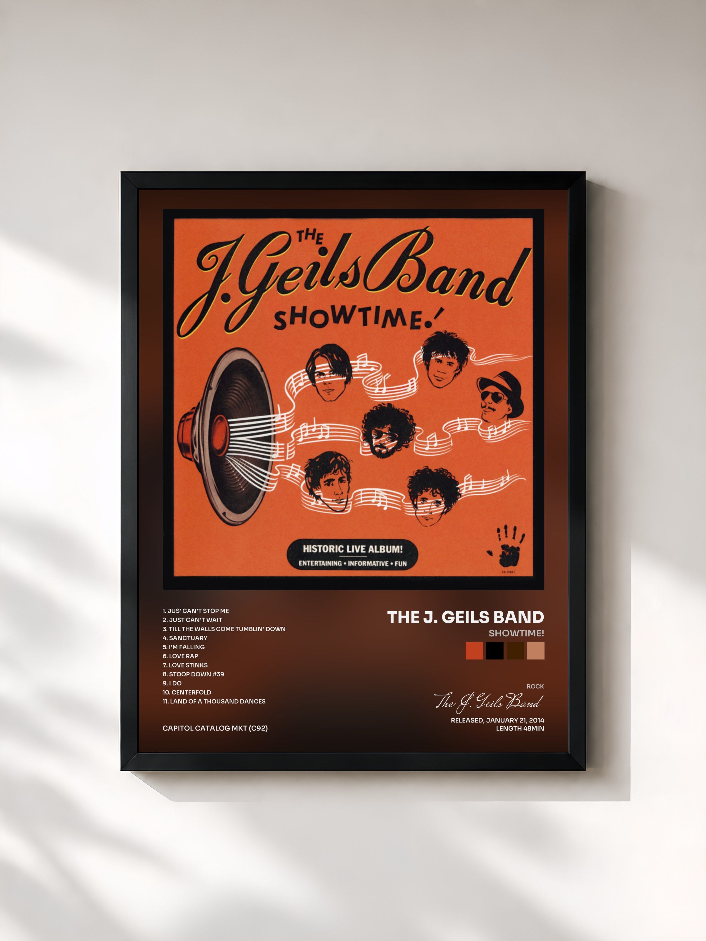 #noir Tableau de l'album Showtime! de The J. Geils Band, cadre noir, imprimé et encadré en France