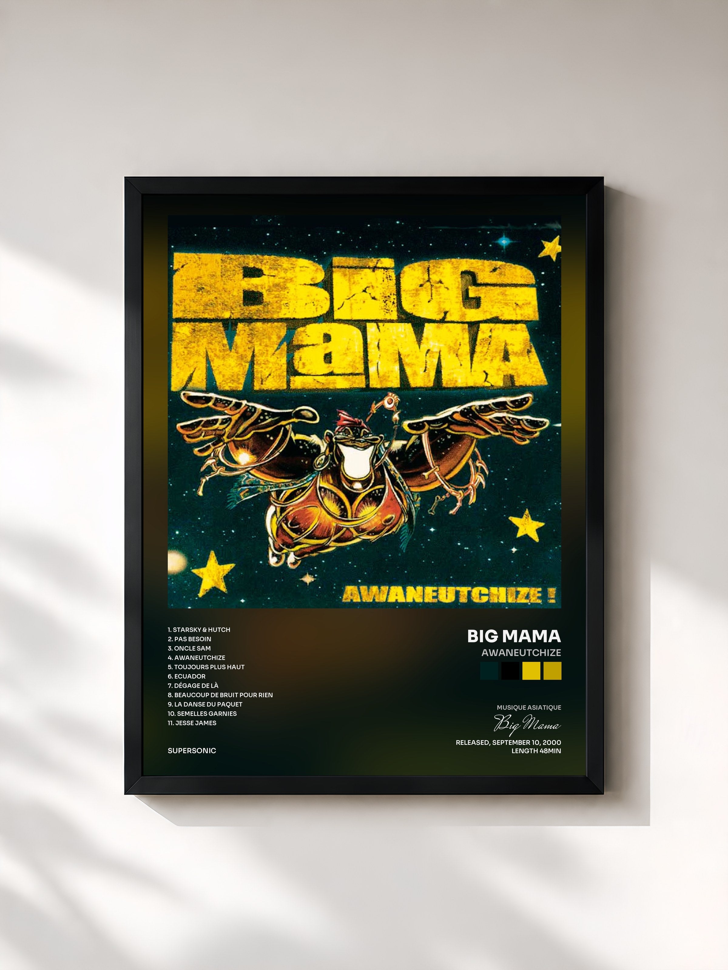 #noir Tableau de l'album Awaneutchize de Big Mama, cadre noir, imprimé et encadré en France
