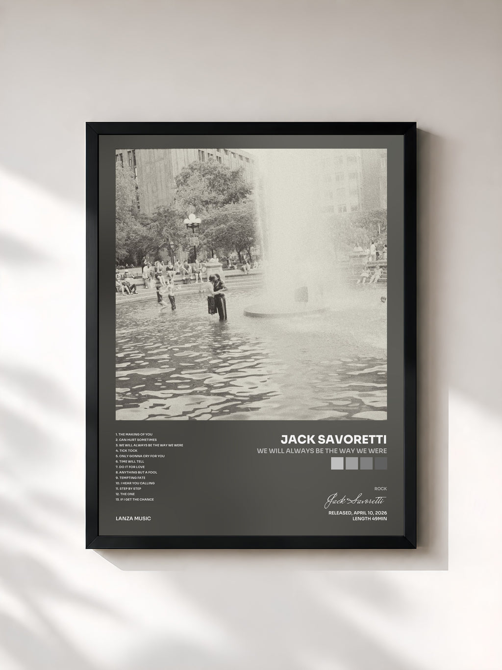#noir Tableau de l'album We Will Always Be The Way We Were de Jack Savoretti, cadre noir, imprimé et encadré en France