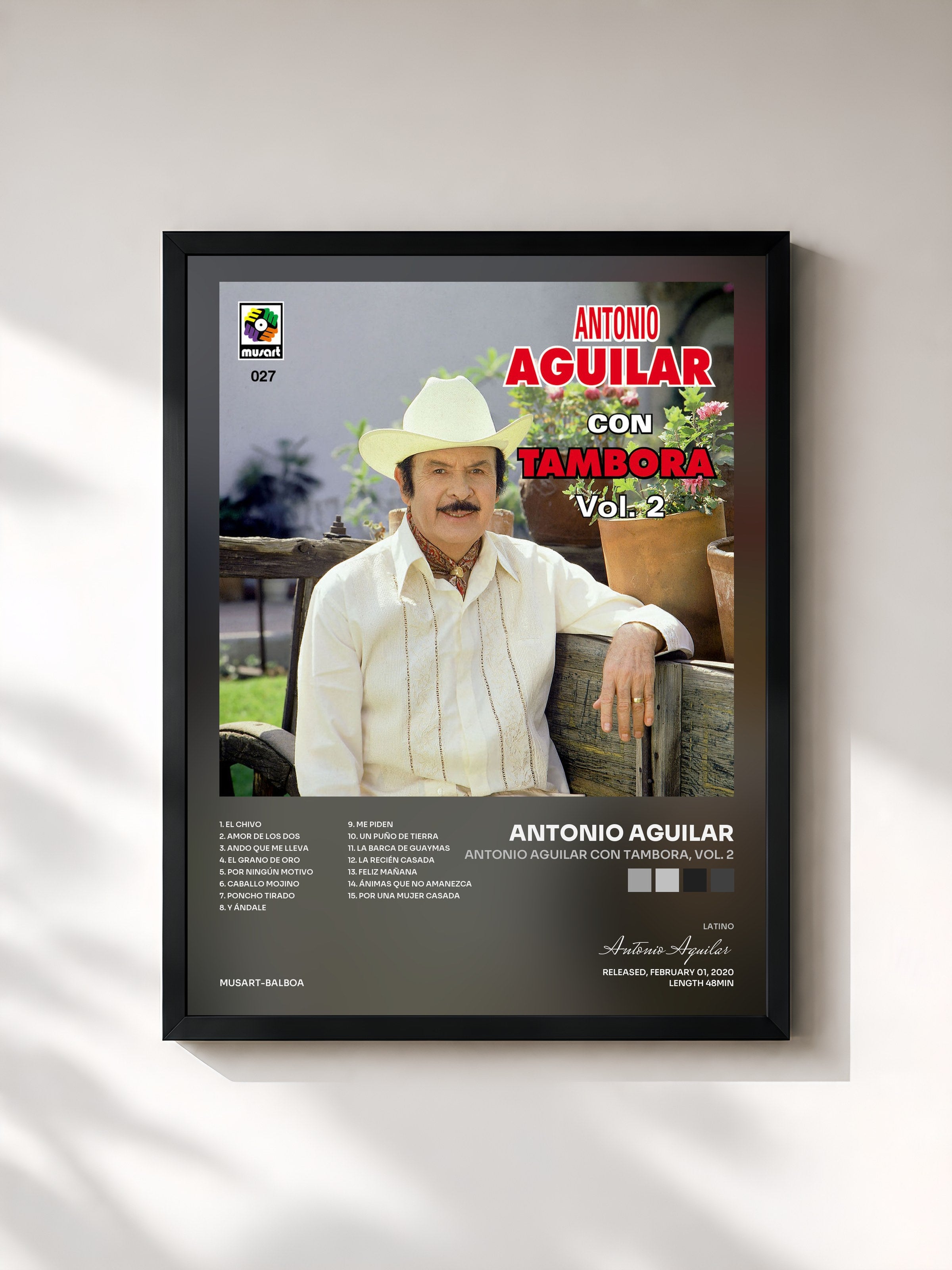 #noir Tableau de l'album Antonio Aguilar Con Tambora, Vol. 2 de Antonio Aguilar, cadre noir, imprimé et encadré en France
