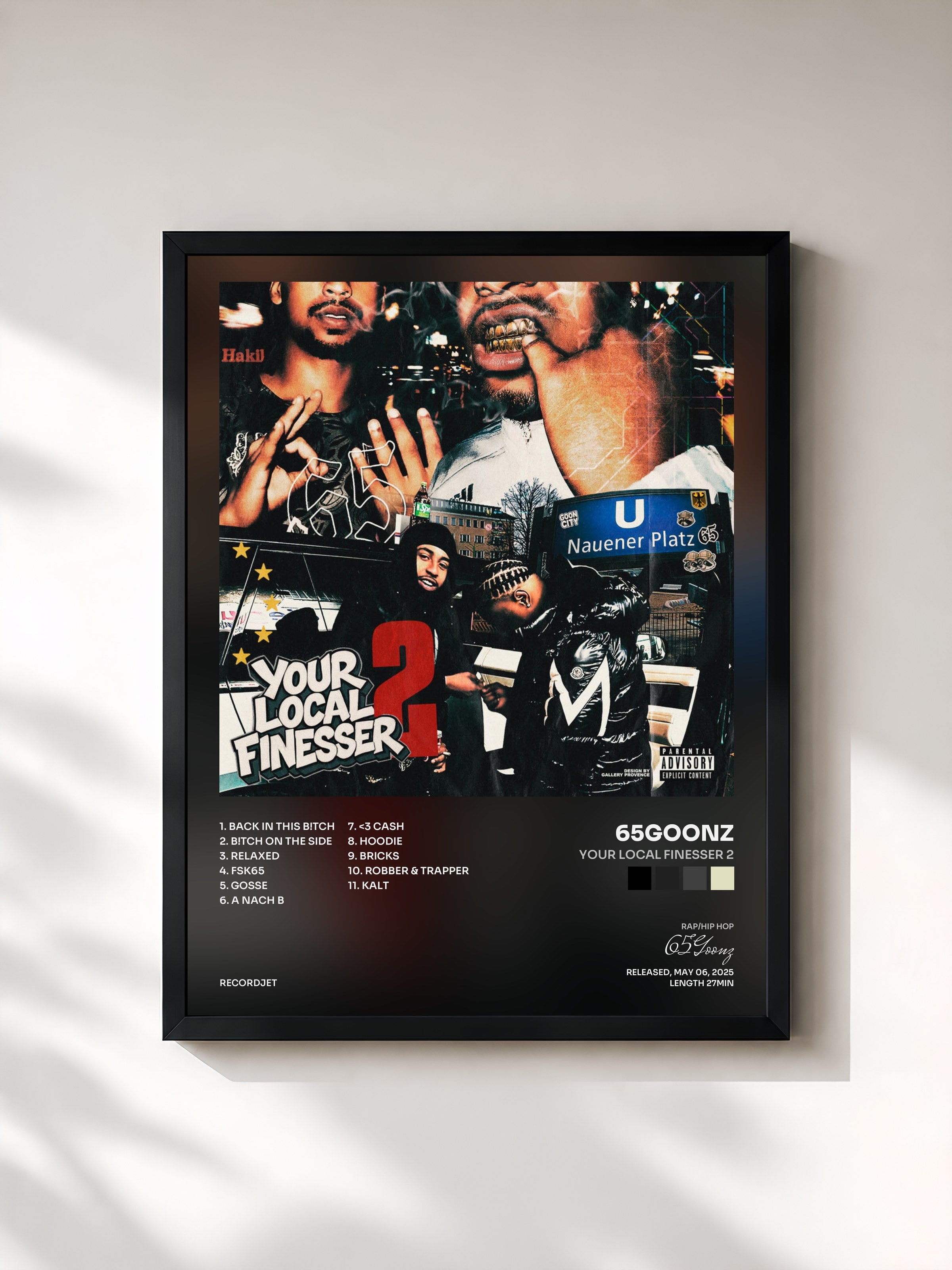 #noir Tableau de l'album Your Local Finesser 2 de 65Goonz, cadre noir, imprimé et encadré en France