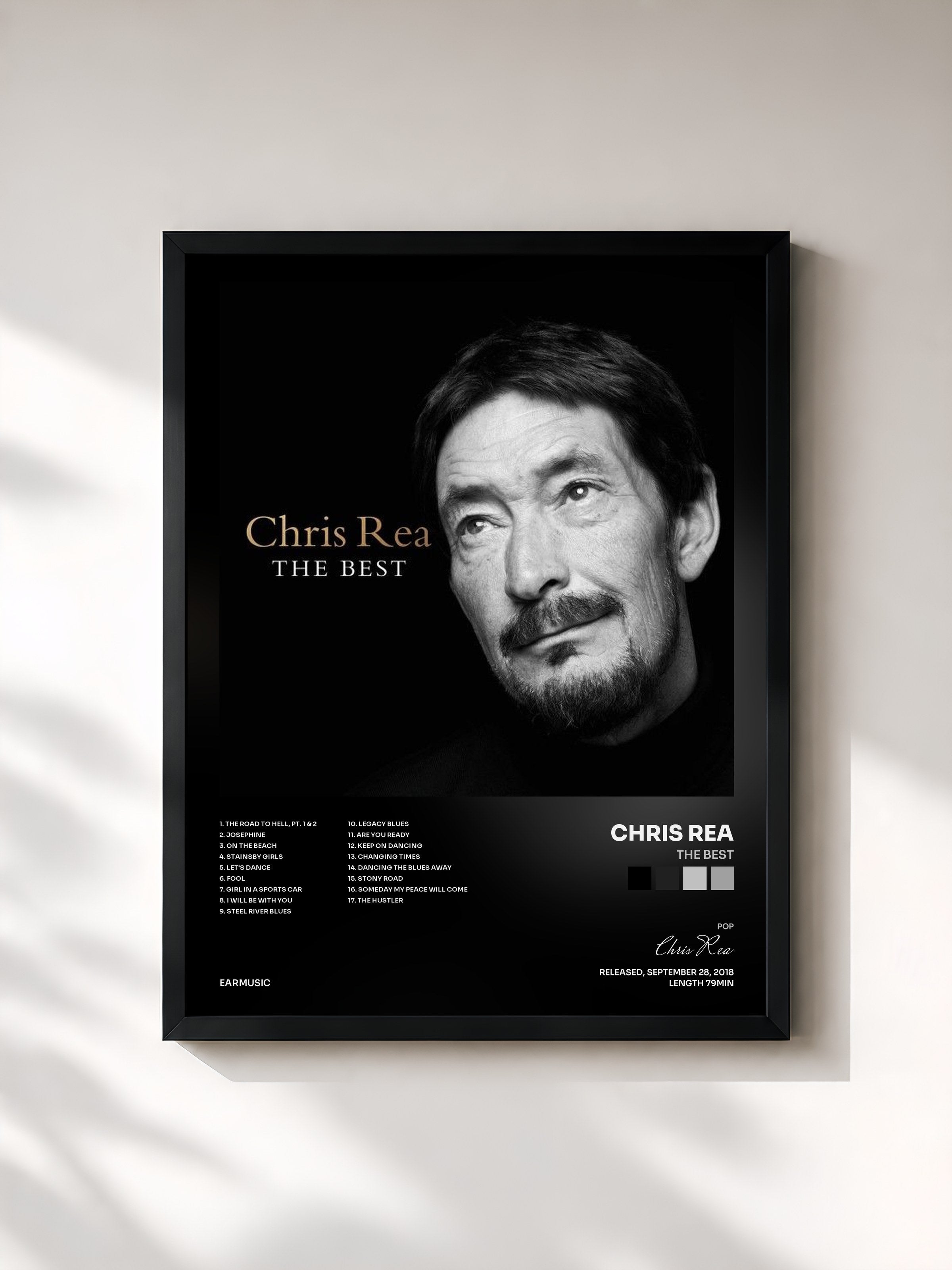 #noir Tableau de l'album The Best de Chris Rea, cadre noir, imprimé et encadré en France
