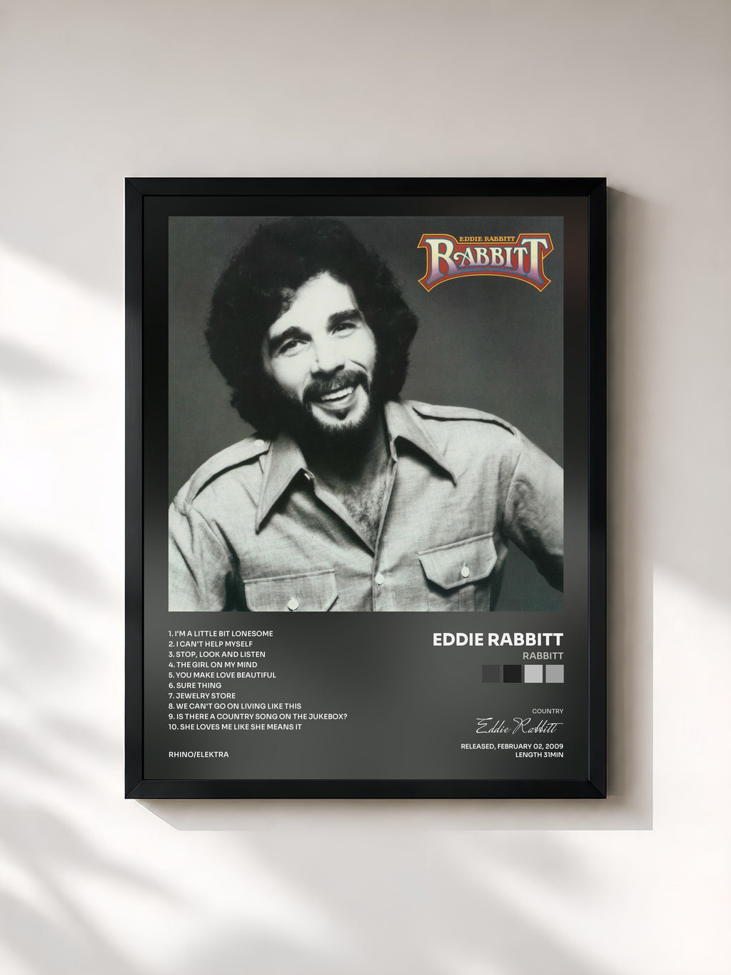 #noir Tableau de l'album Rabbitt de Eddie Rabbitt, cadre noir, imprimé et encadré en France