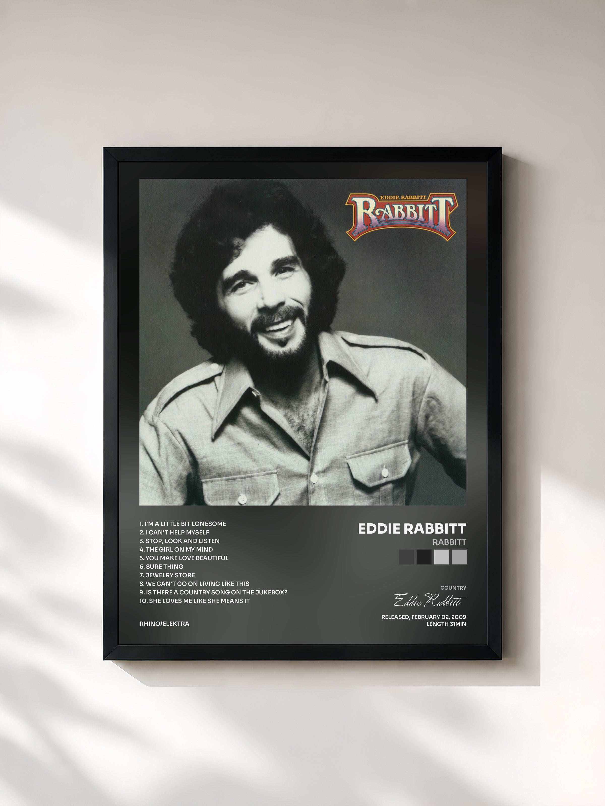 #noir Tableau de l'album Rabbitt de Eddie Rabbitt, cadre noir, imprimé et encadré en France