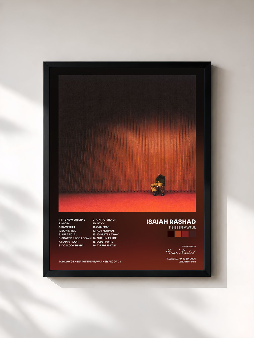 #noir Tableau de l'album IT'S BEEN AWFUL de Isaiah Rashad, cadre noir, imprimé et encadré en France