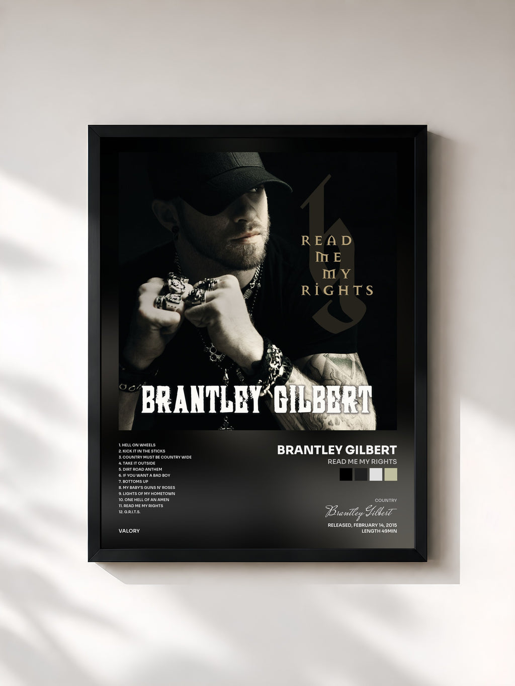 #noir Tableau de l'album Read Me My Rights de Brantley Gilbert, cadre noir, imprimé et encadré en France