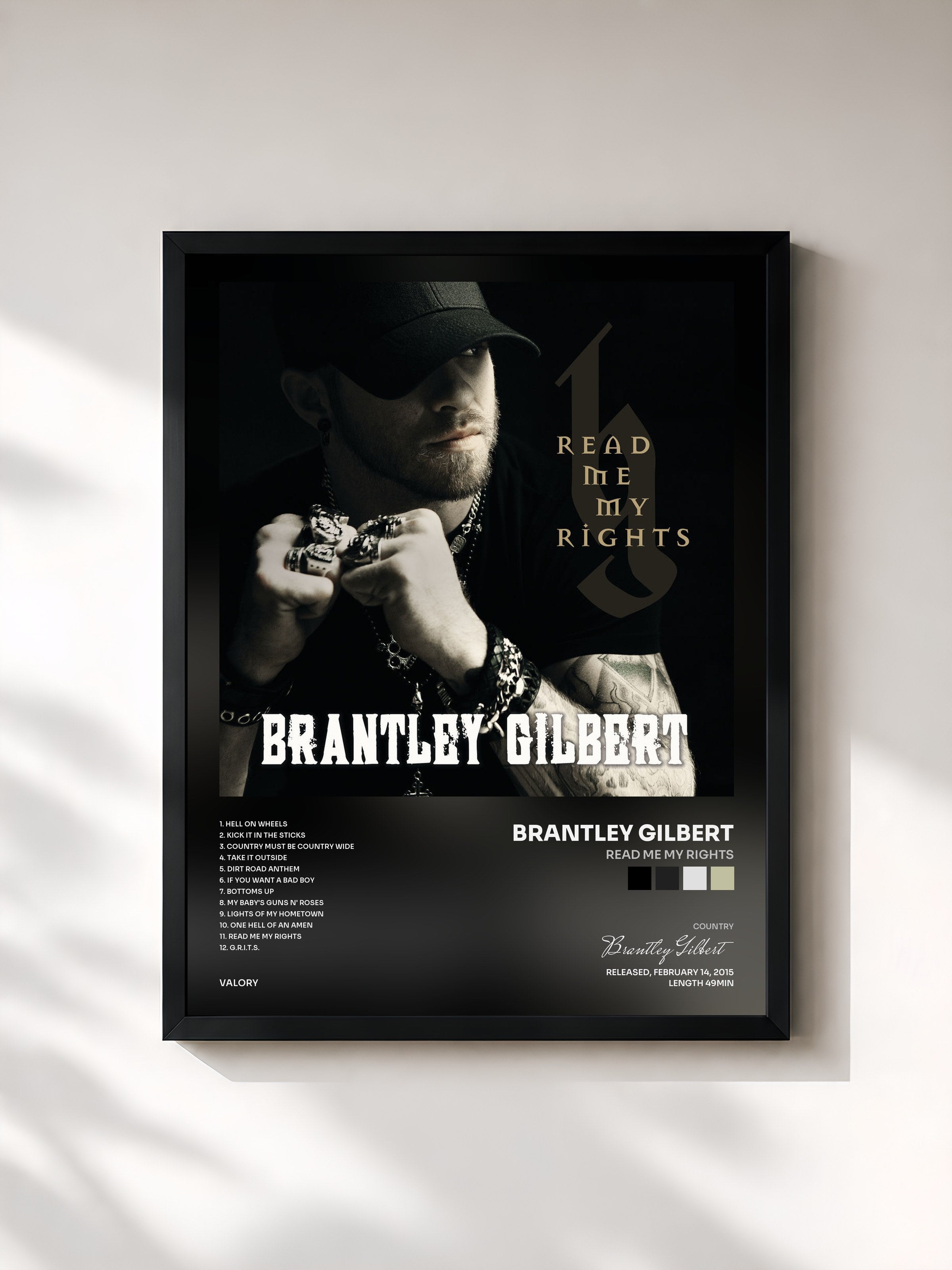 #noir Tableau de l'album Read Me My Rights de Brantley Gilbert, cadre noir, imprimé et encadré en France