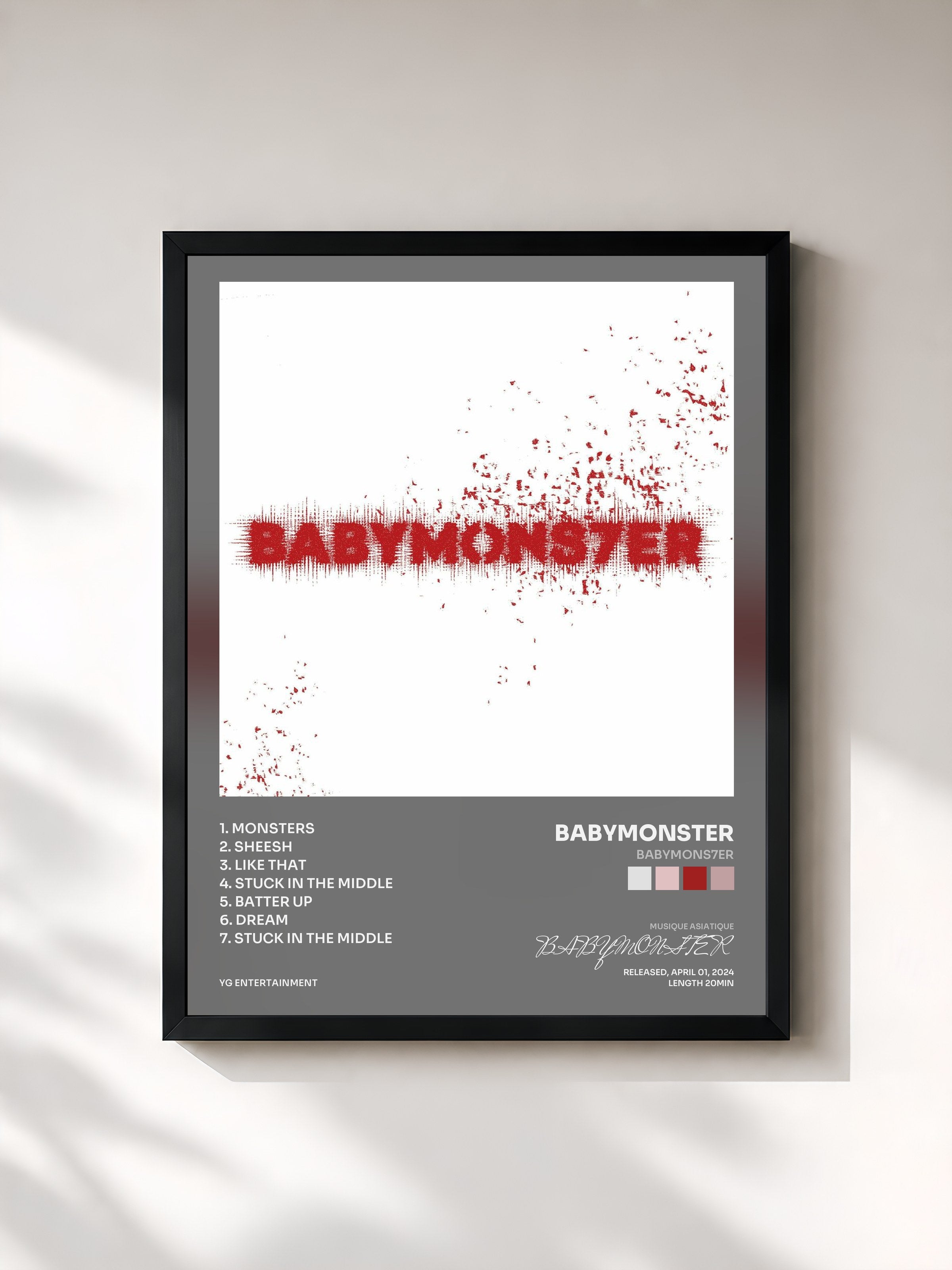 #noir Tableau de l'album BABYMONS7ER de BABYMONSTER, cadre noir, imprimé et encadré en France