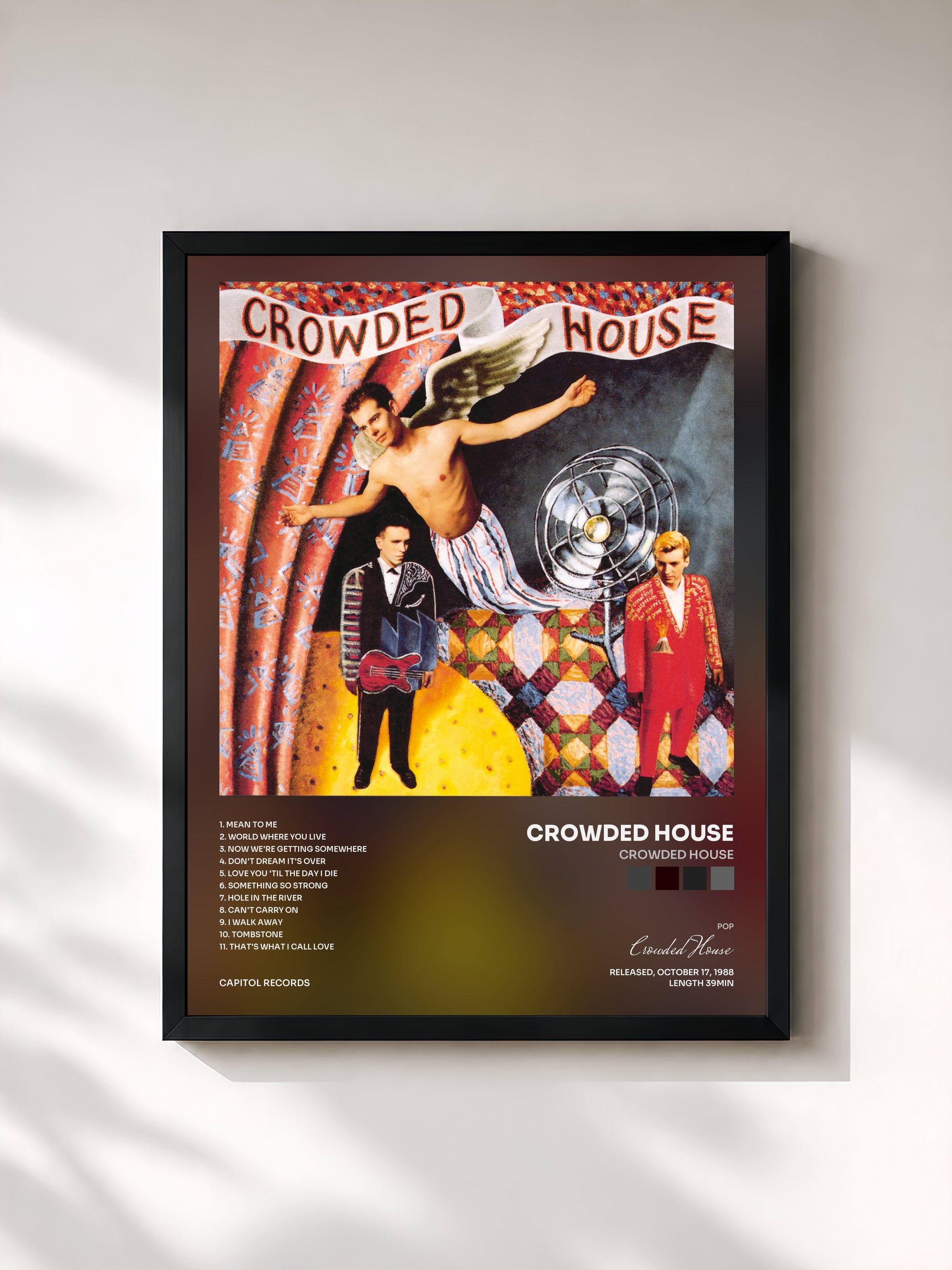 #noir Tableau de l'album Crowded House de Crowded House, cadre noir, imprimé et encadré en France