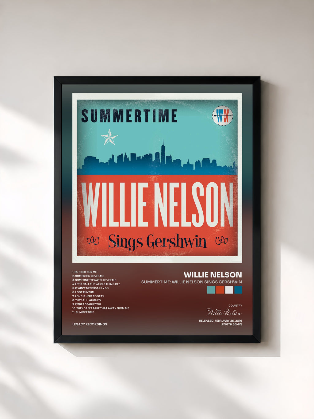 #noir Tableau de l'album Summertime: Willie Nelson Sings Gershwin de Willie Nelson, cadre noir, imprimé et encadré en France