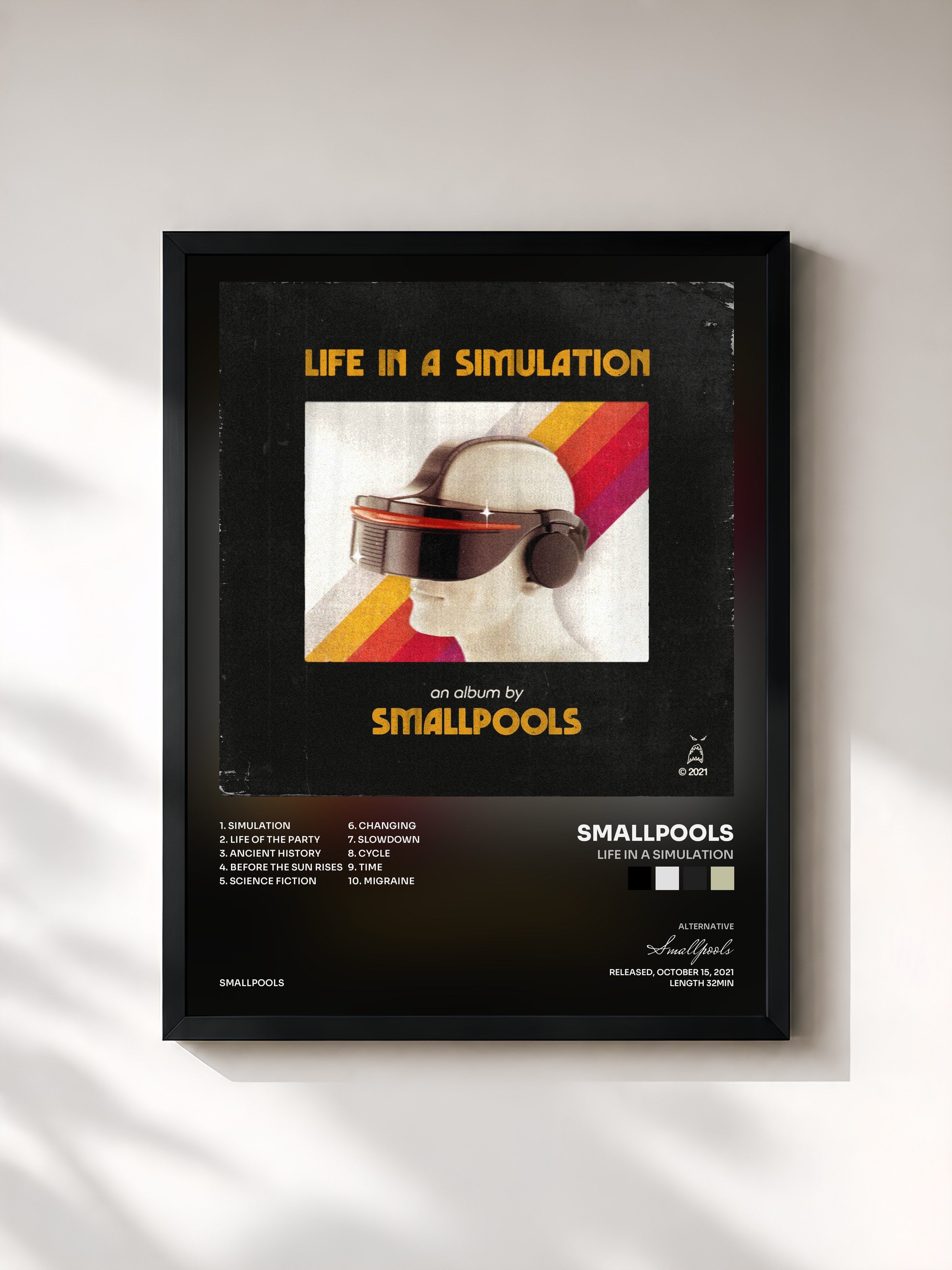 #noir Tableau de l'album LIFE IN A SIMULATION de Smallpools, cadre noir, imprimé et encadré en France