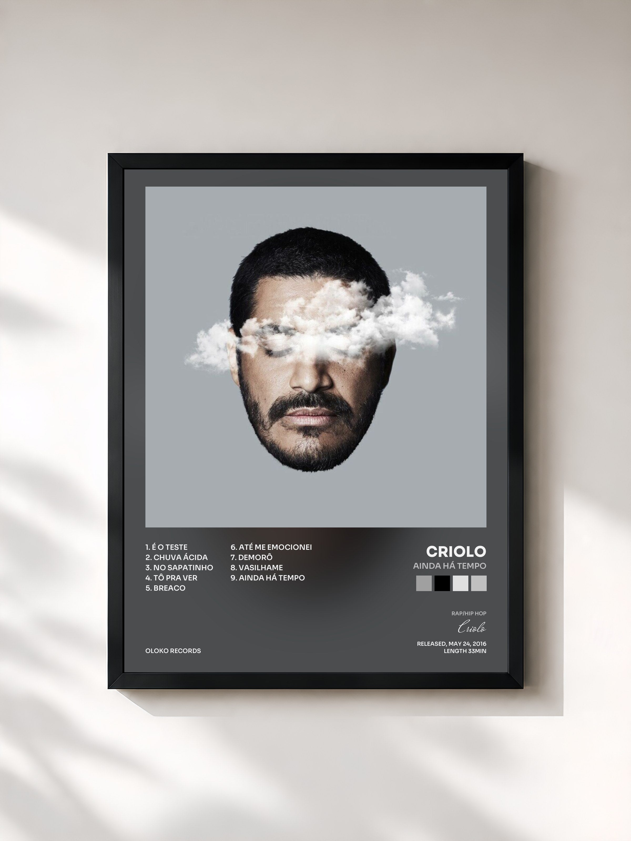 #noir Tableau de l'album Ainda Há Tempo de Criolo, cadre noir, imprimé et encadré en France