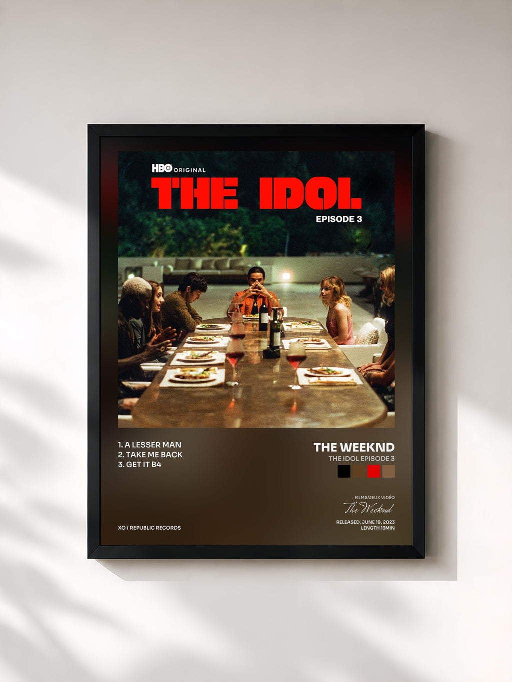 #noir Tableau de l'album The Idol Episode 3 de The Weeknd, cadre noir, imprimé et encadré en France