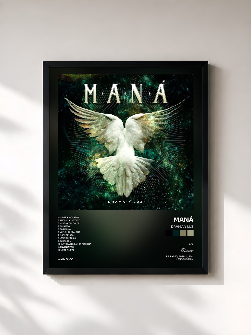 #noir Tableau de l'album Drama Y Luz de Maná, cadre noir, imprimé et encadré en France