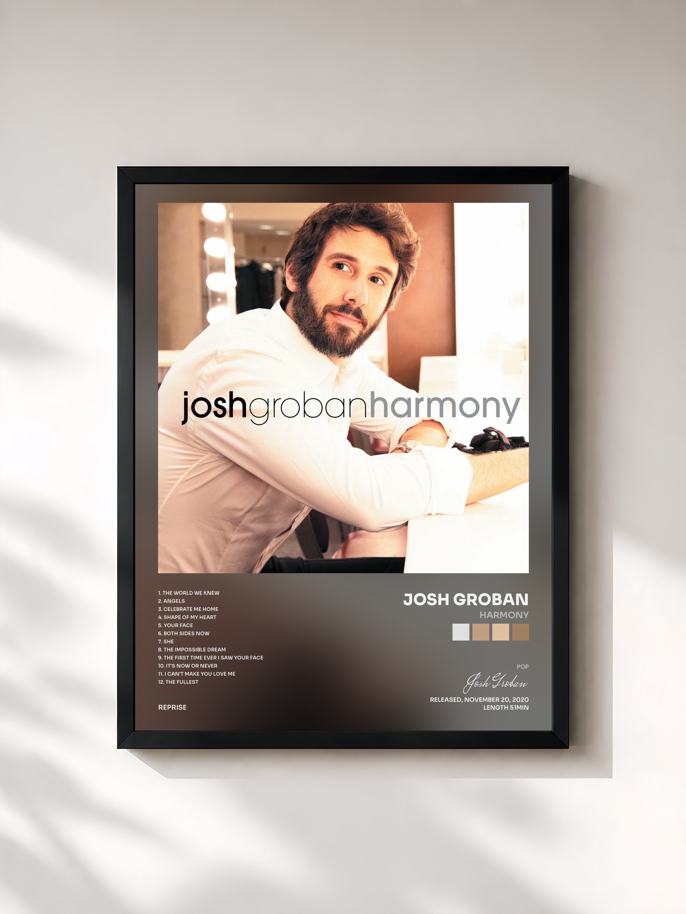 #noir Tableau de l'album Harmony de Josh Groban, cadre noir, imprimé et encadré en France