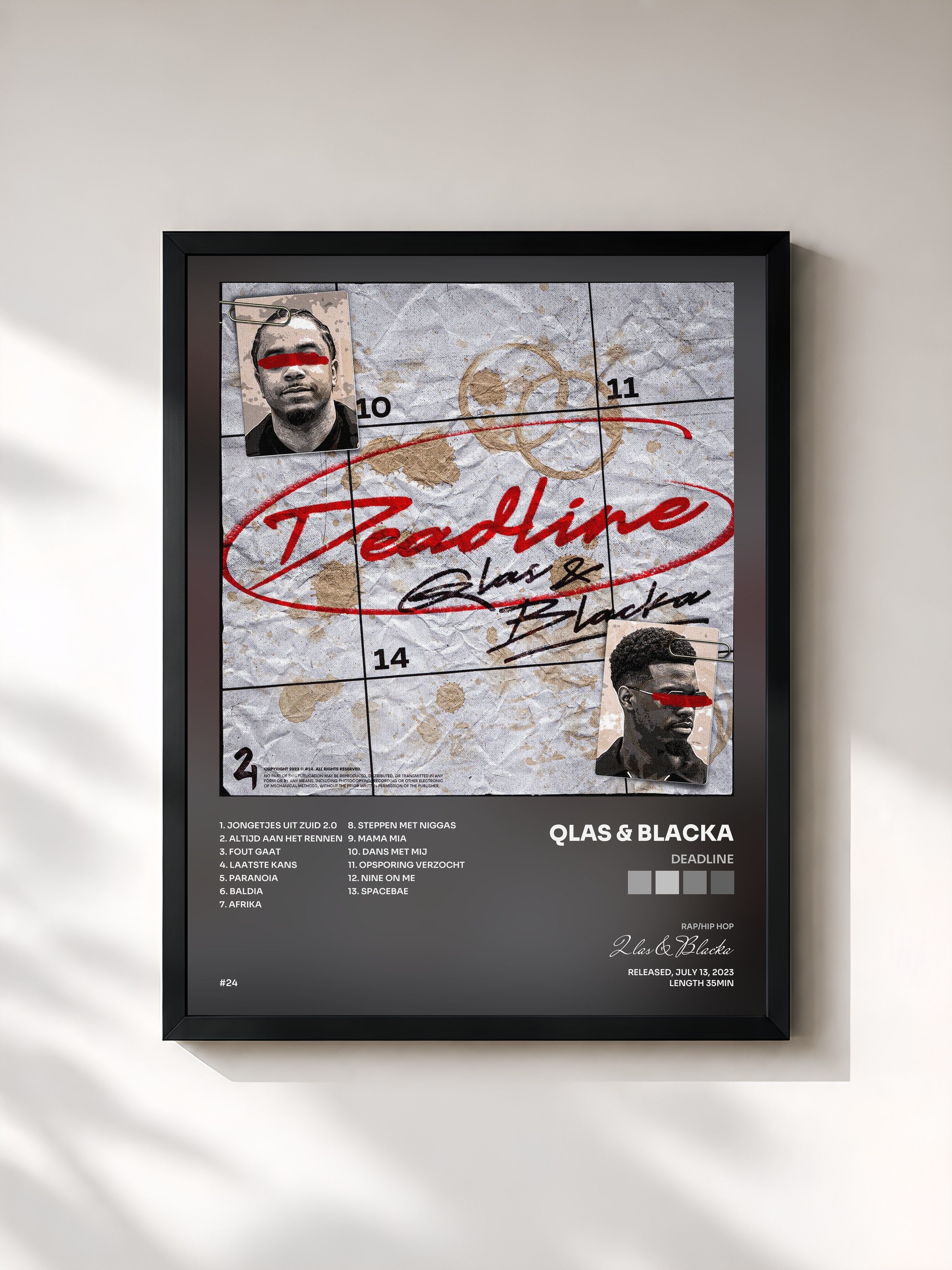#noir Tableau de l'album Deadline de Qlas & Blacka, cadre noir, imprimé et encadré en France