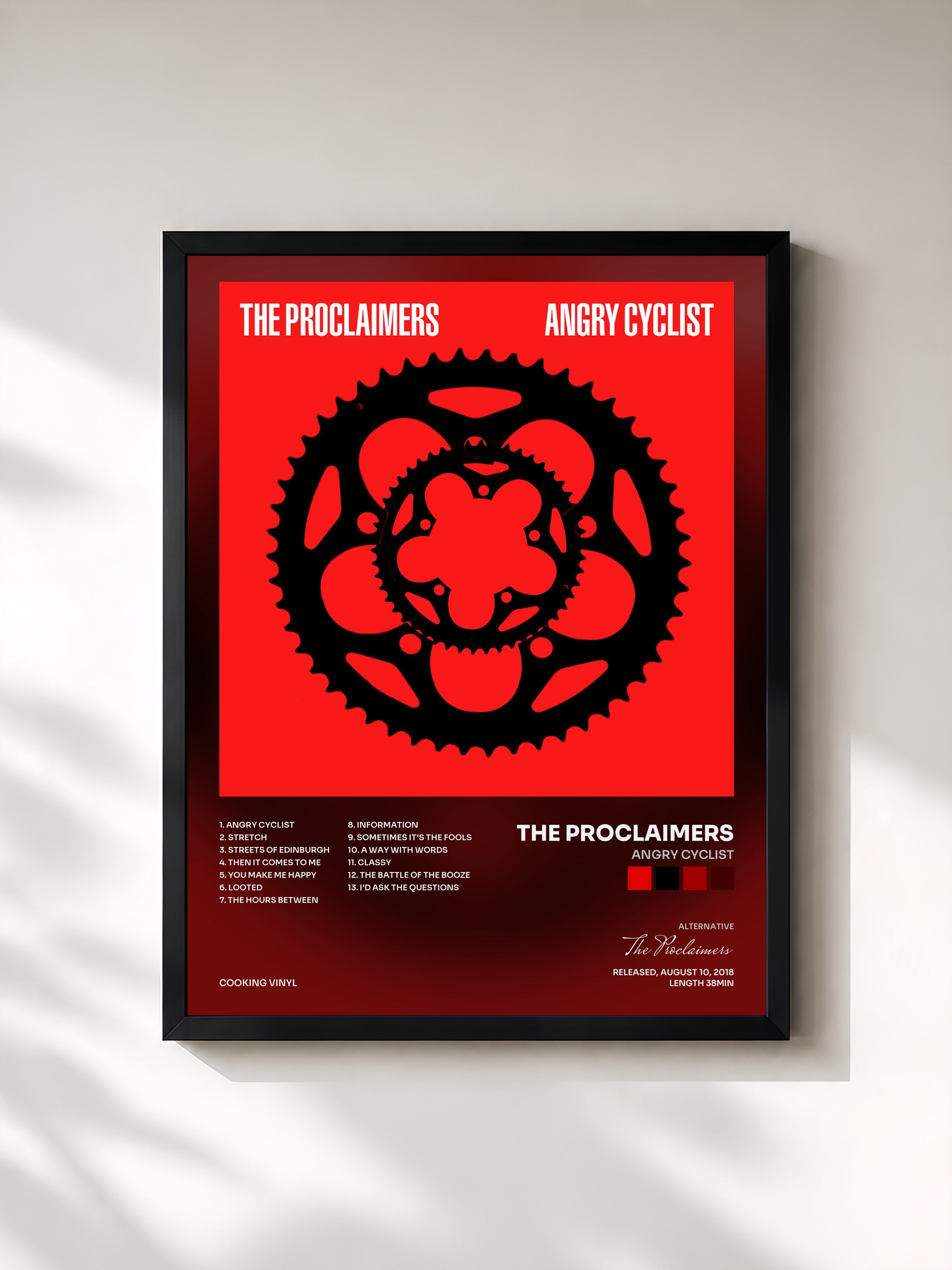 #noir Tableau de l'album Angry Cyclist de The Proclaimers, cadre noir, imprimé et encadré en France
