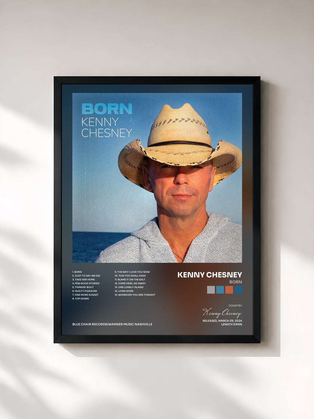 #noir Tableau de l'album Born de Kenny Chesney, cadre noir, imprimé et encadré en France