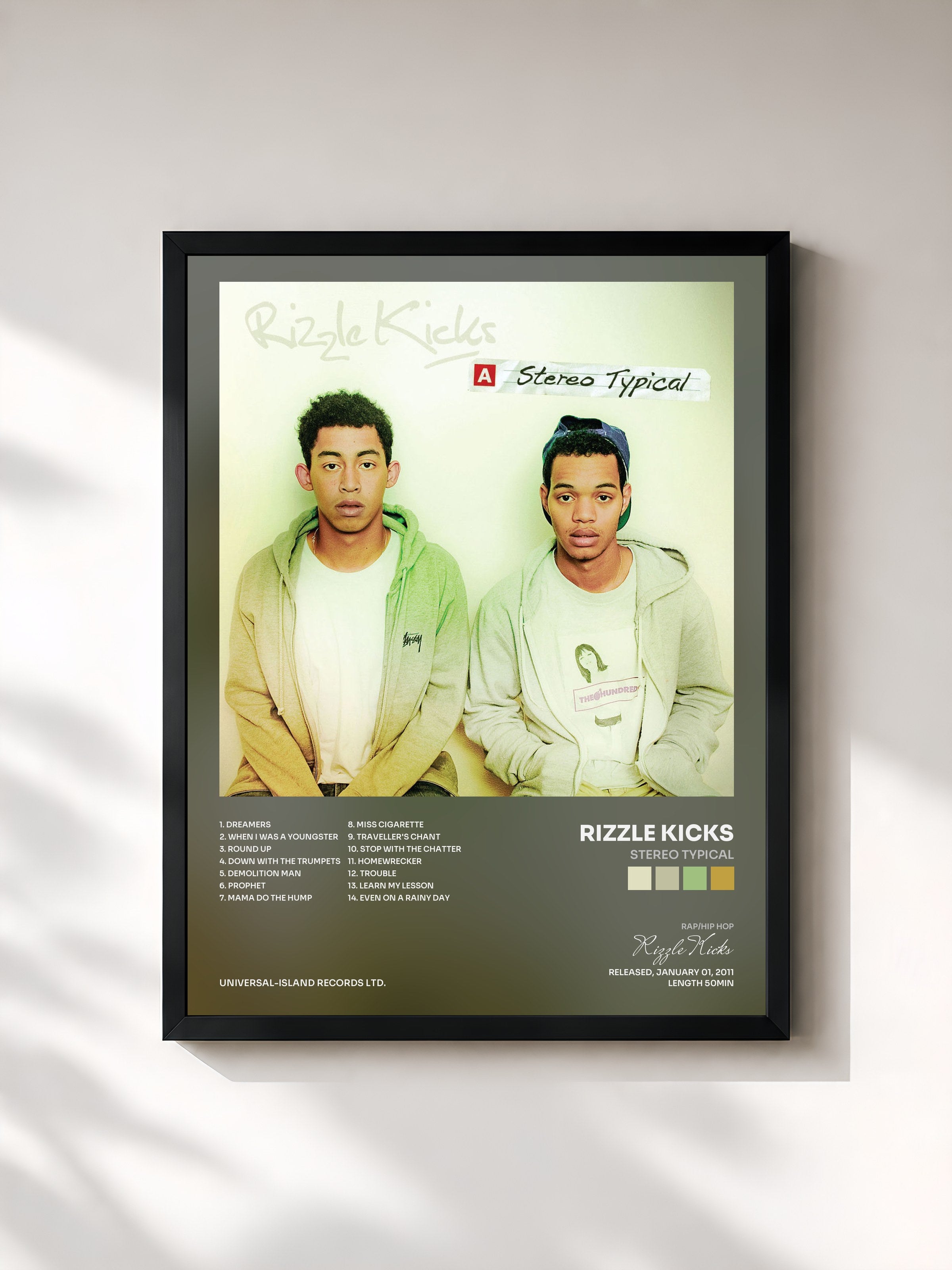 #noir Tableau de l'album Stereo Typical de Rizzle Kicks, cadre noir, imprimé et encadré en France