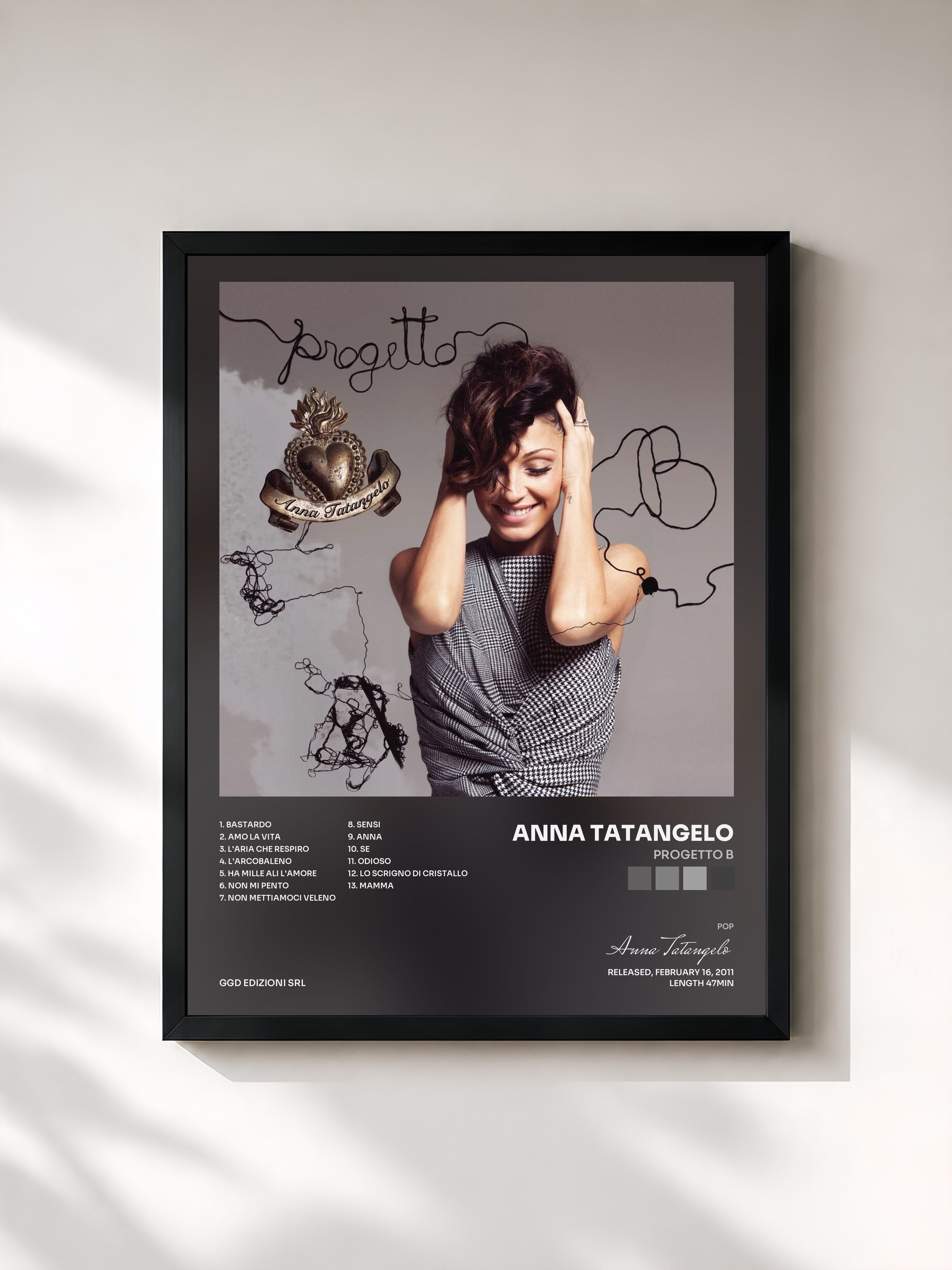 #noir Tableau de l'album Progetto B de Anna Tatangelo, cadre noir, imprimé et encadré en France