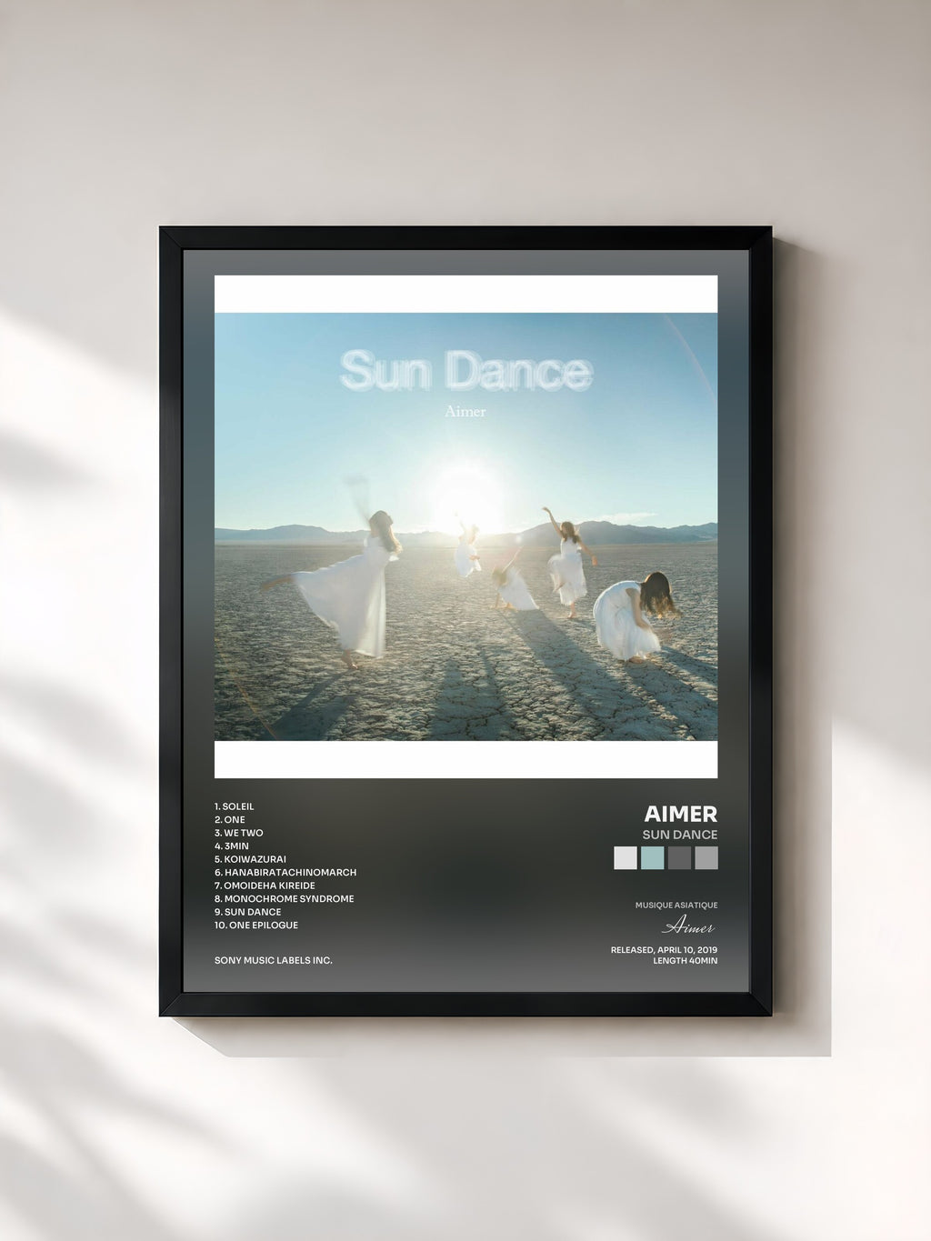 #noir Tableau de l'album Sun Dance de Aimer, cadre noir, imprimé et encadré en France