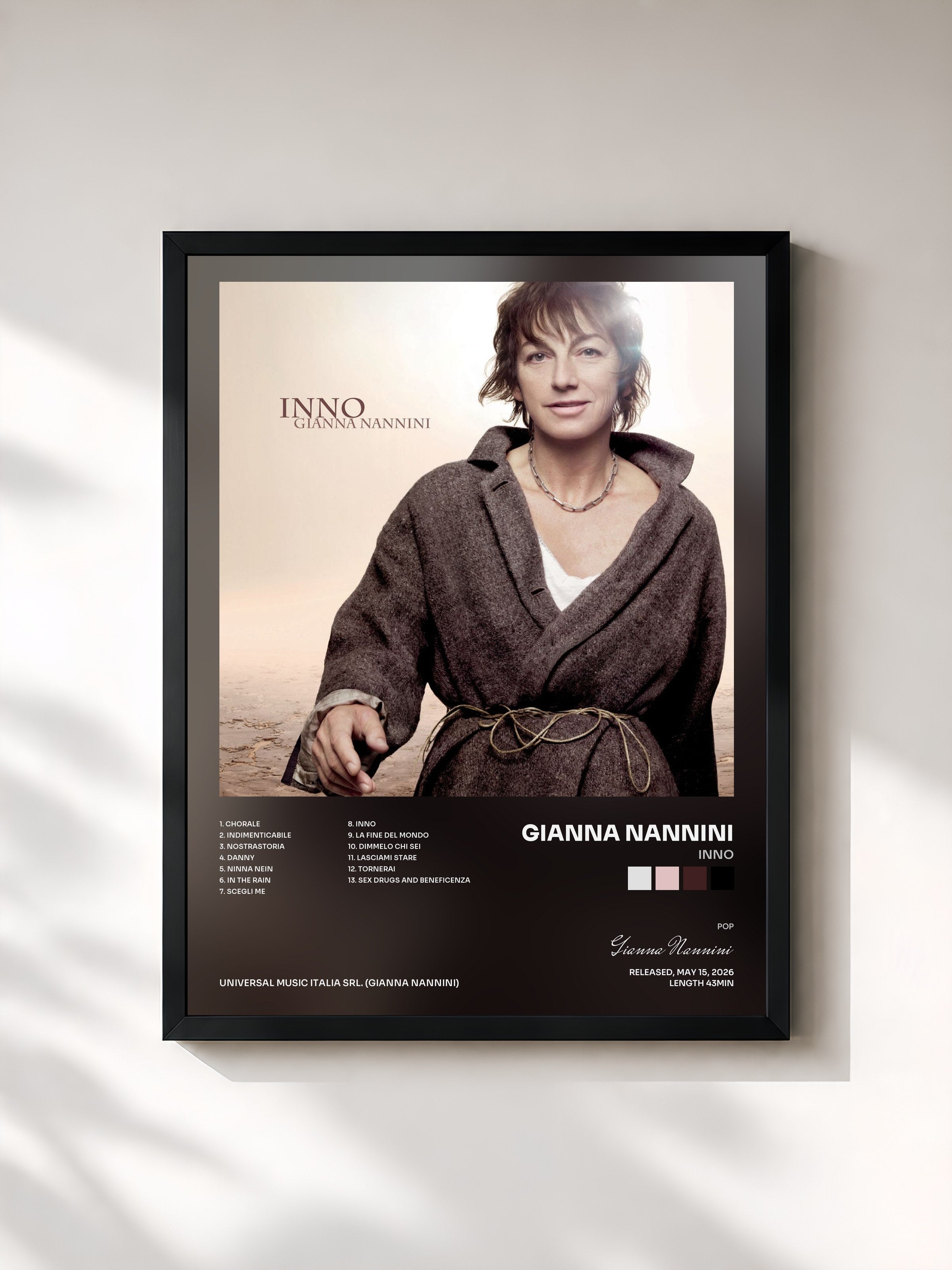 #noir Tableau de l'album Inno de Gianna Nannini, cadre noir, imprimé et encadré en France