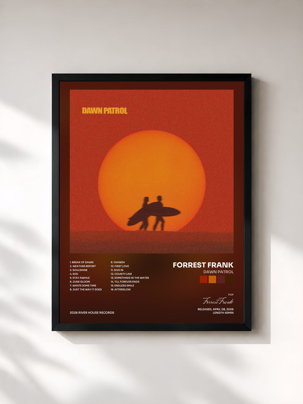 #noir Tableau de l'album DAWN PATROL de Forrest Frank, cadre noir, imprimé et encadré en France