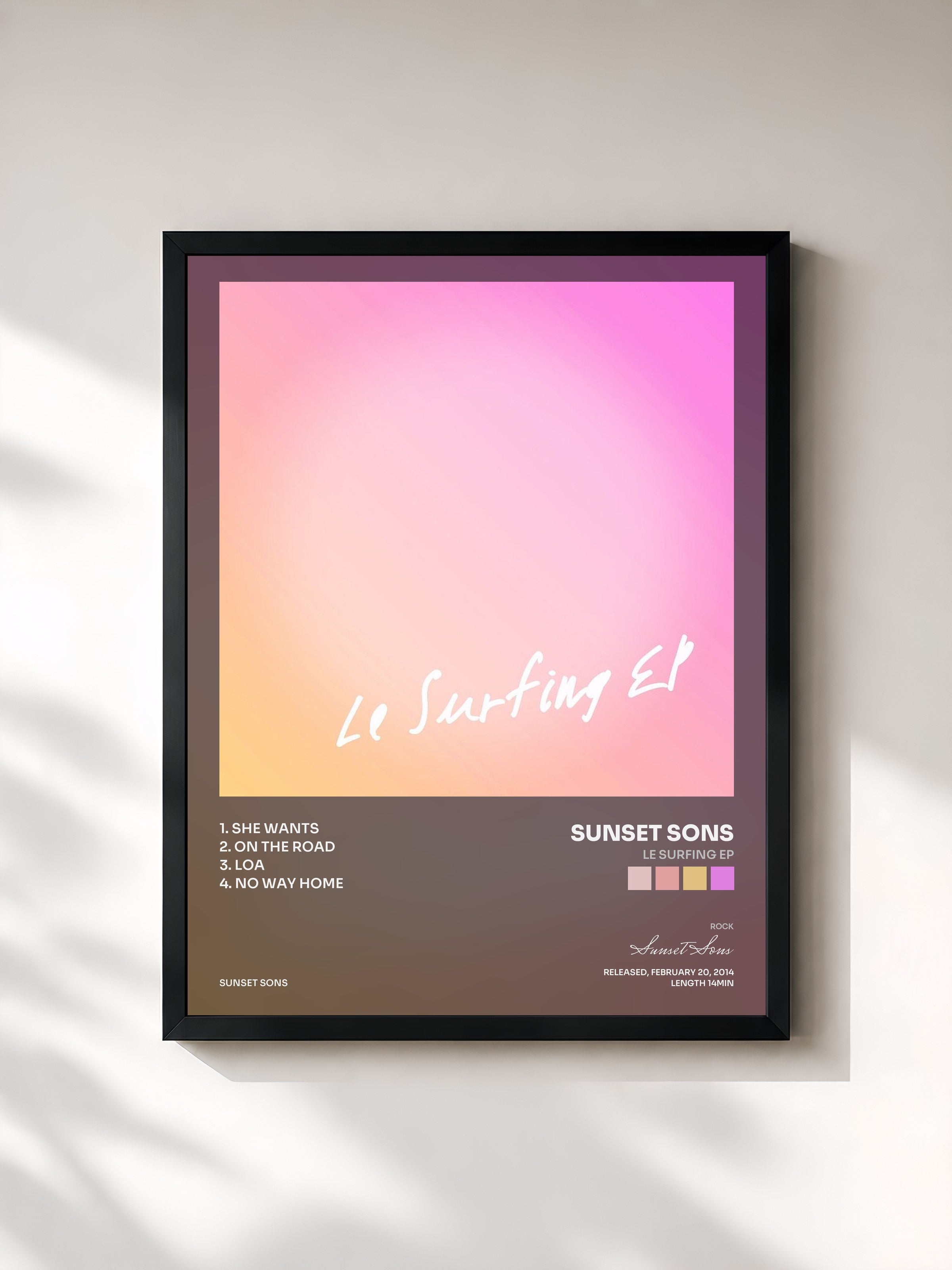 #noir Tableau de l'album Le Surfing EP de Sunset Sons, cadre noir, imprimé et encadré en France