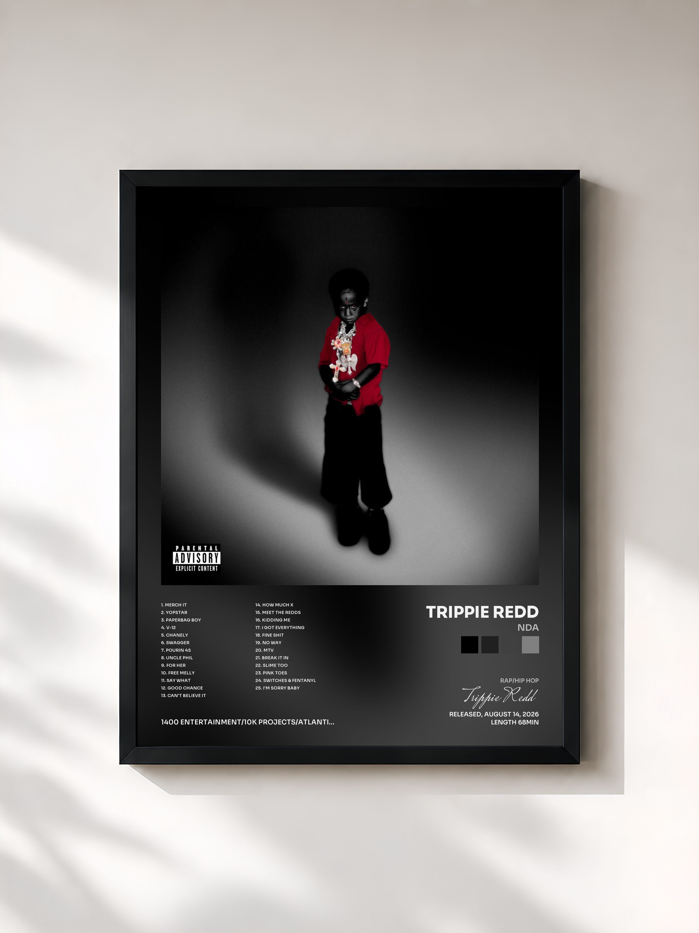 #noir Tableau de l'album NDA de Trippie Redd, cadre noir, imprimé et encadré en France