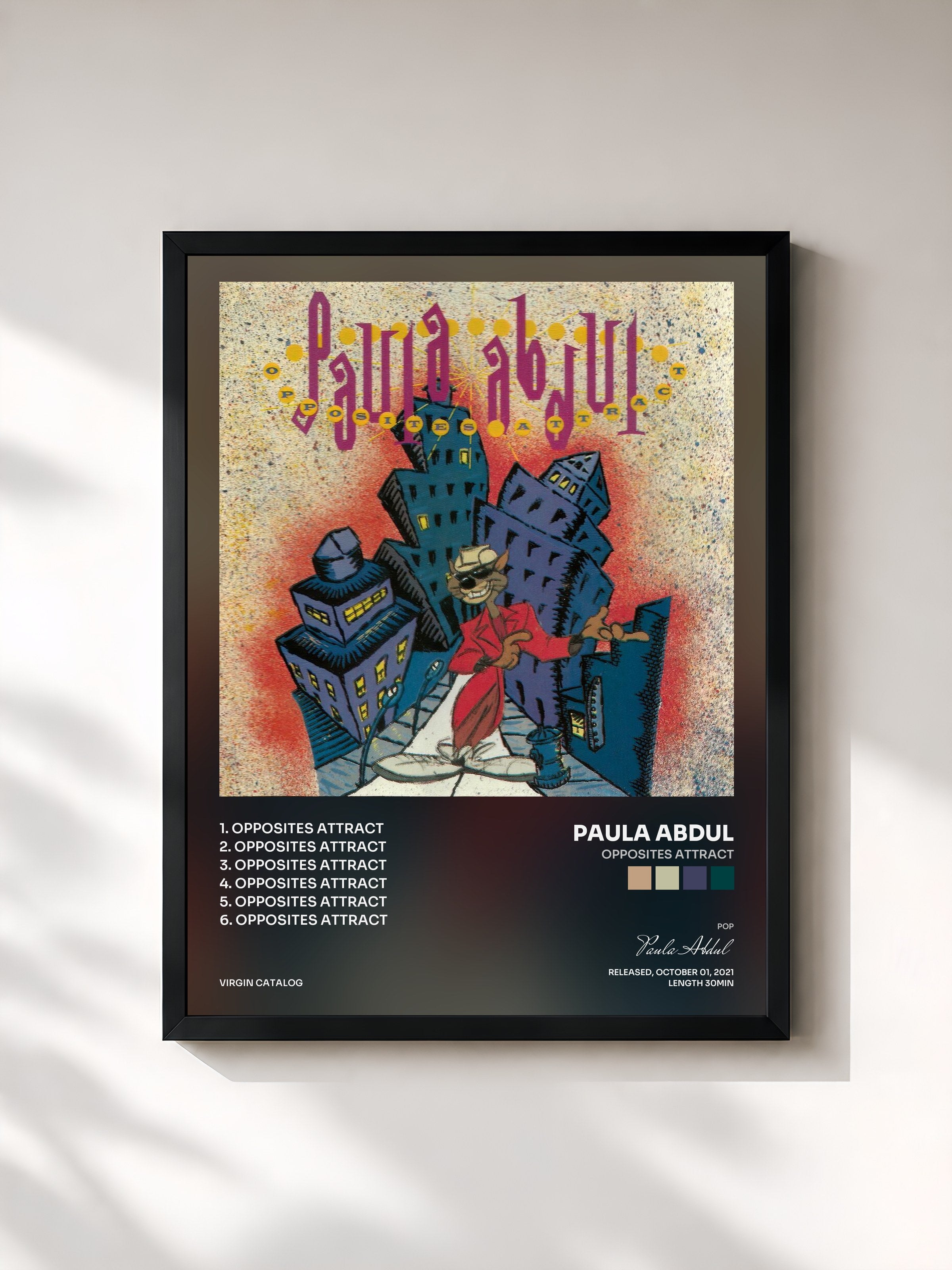 #noir Tableau de l'album Opposites Attract de Paula Abdul, cadre noir, imprimé et encadré en France