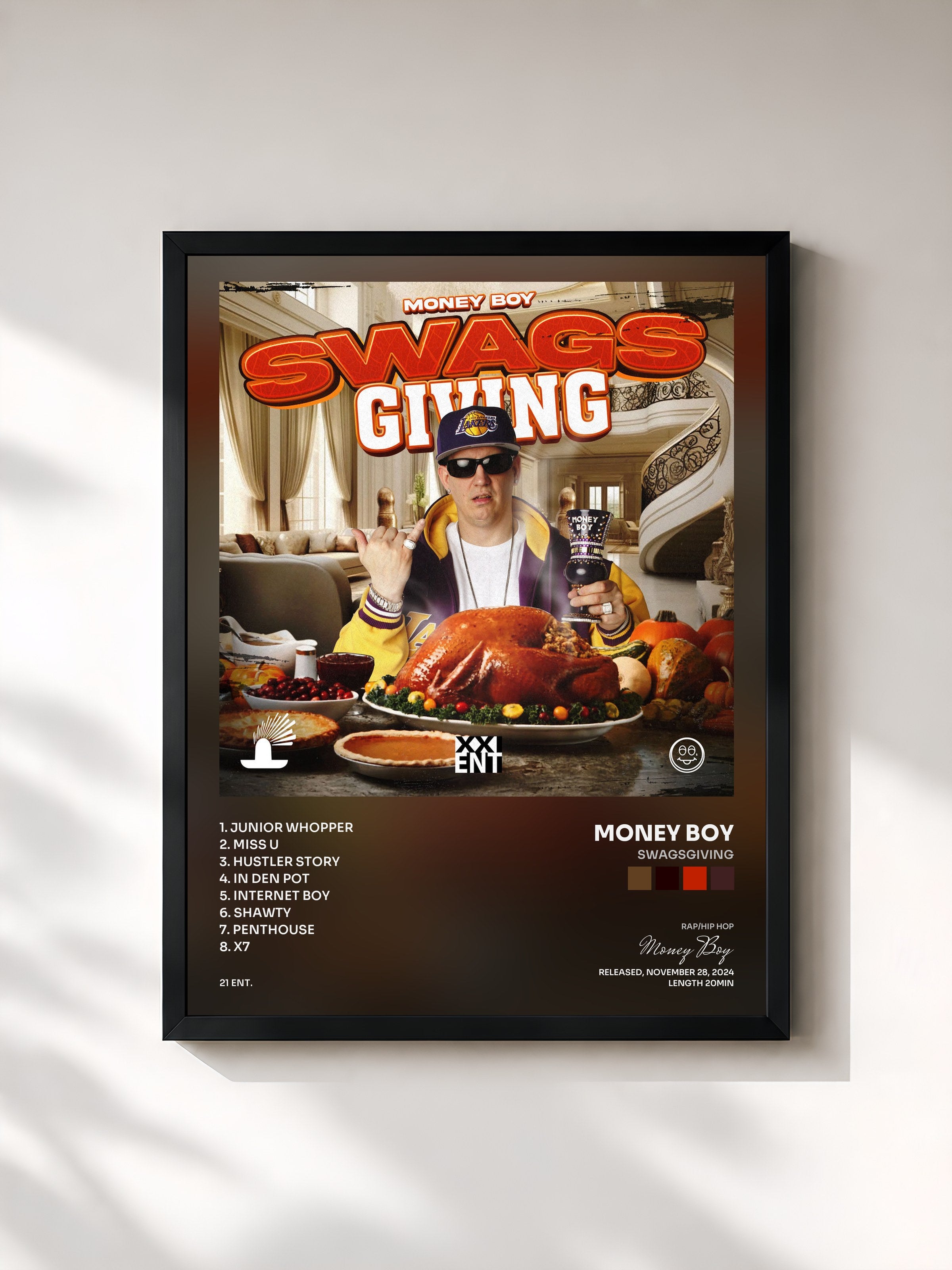 #noir Tableau de l'album SWAGSGIVING de Money Boy, cadre noir, imprimé et encadré en France