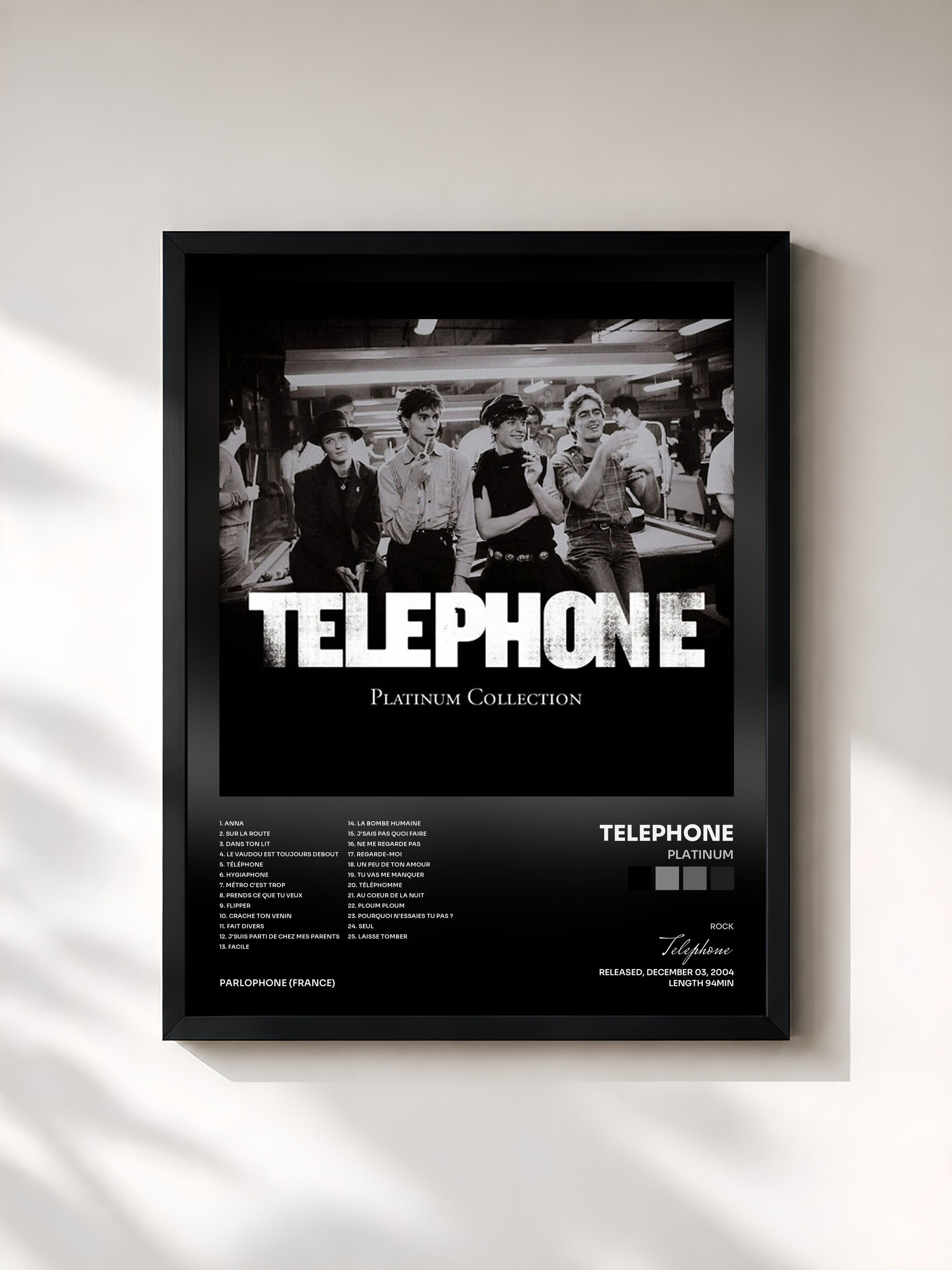 #noir Tableau de l'album Platinum de Telephone, cadre noir, imprimé et encadré en France