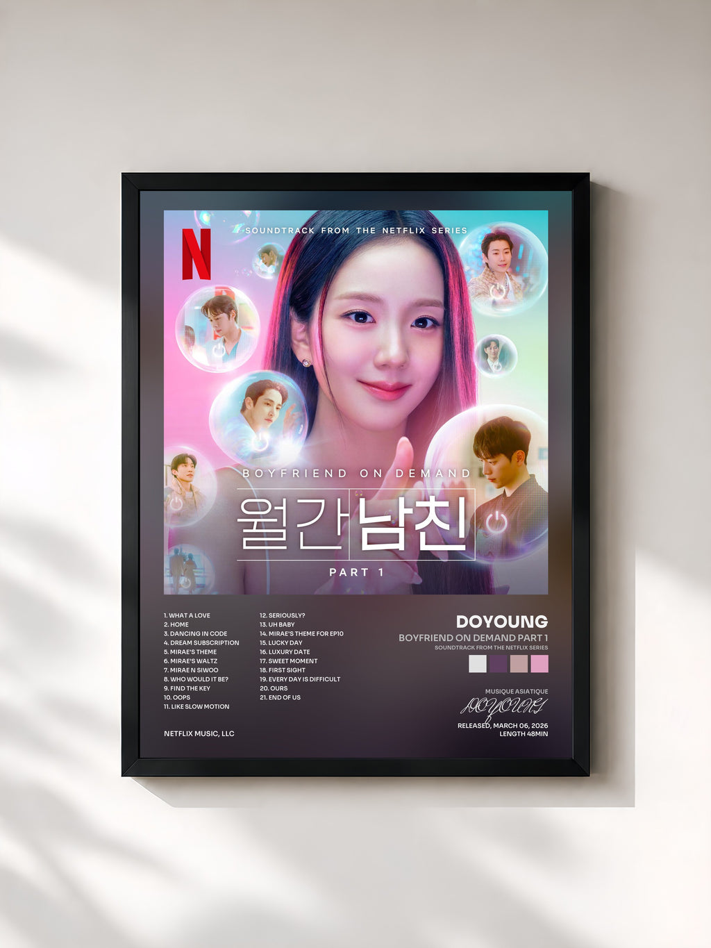 #noir Tableau de l'album Boyfriend on Demand Part 1 (Soundtrack from the Netflix Series) de DOYOUNG, cadre noir, imprimé et encadré en France