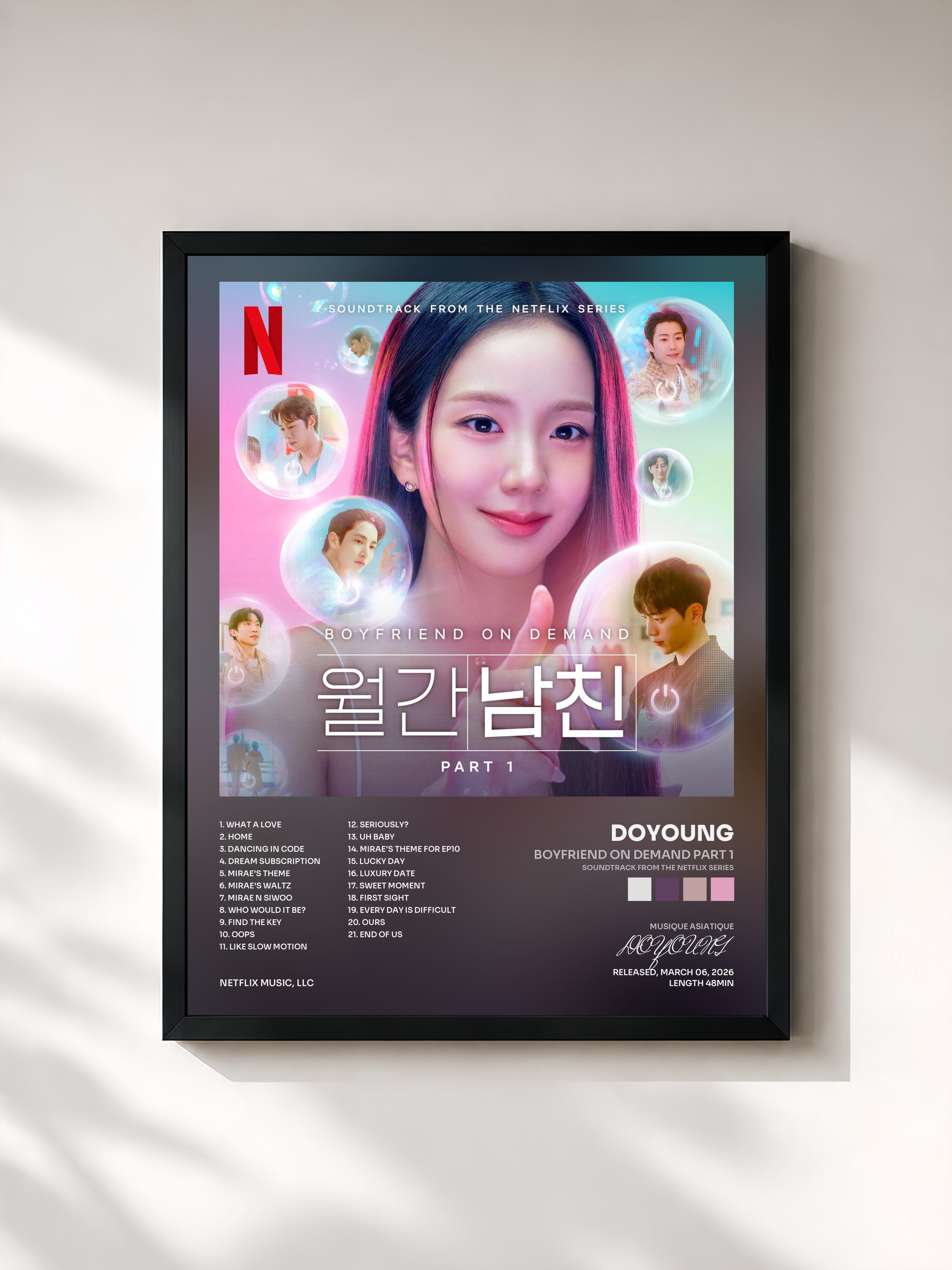 #noir Tableau de l'album Boyfriend on Demand Part 1 (Soundtrack from the Netflix Series) de DOYOUNG, cadre noir, imprimé et encadré en France