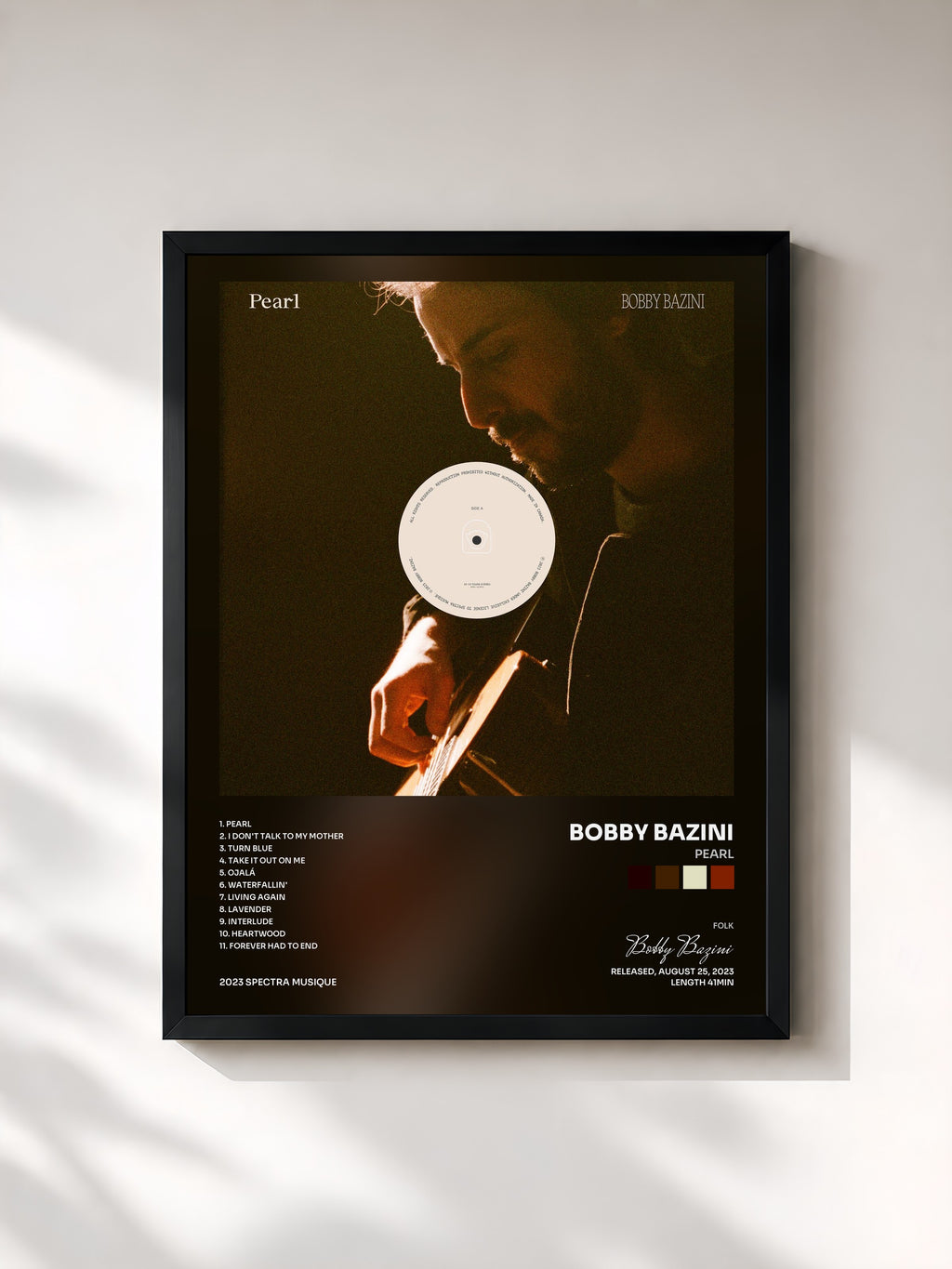 #noir Tableau de l'album Pearl de Bobby Bazini, cadre noir, imprimé et encadré en France