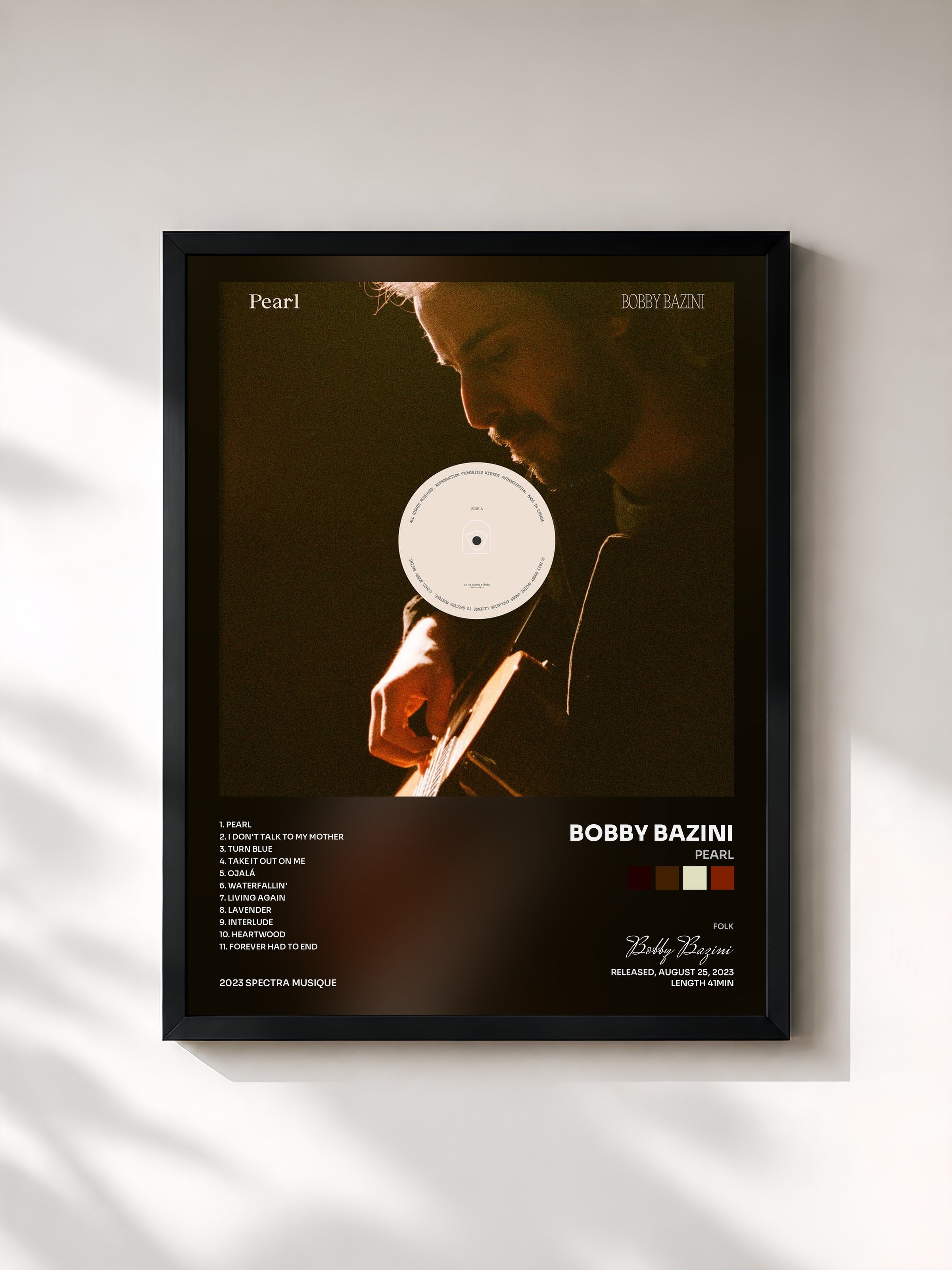 #noir Tableau de l'album Pearl de Bobby Bazini, cadre noir, imprimé et encadré en France