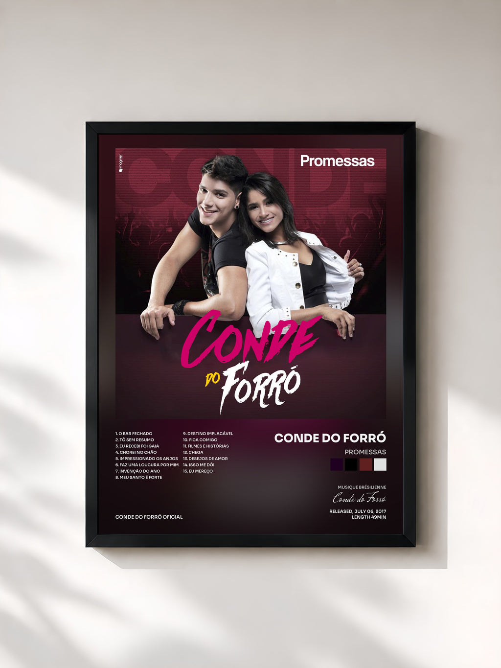 #noir Tableau de l'album Promessas de Conde do Forró, cadre noir, imprimé et encadré en France
