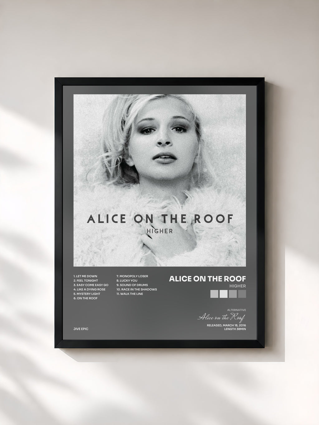 #noir Tableau de l'album Higher de Alice on the Roof, cadre noir, imprimé et encadré en France