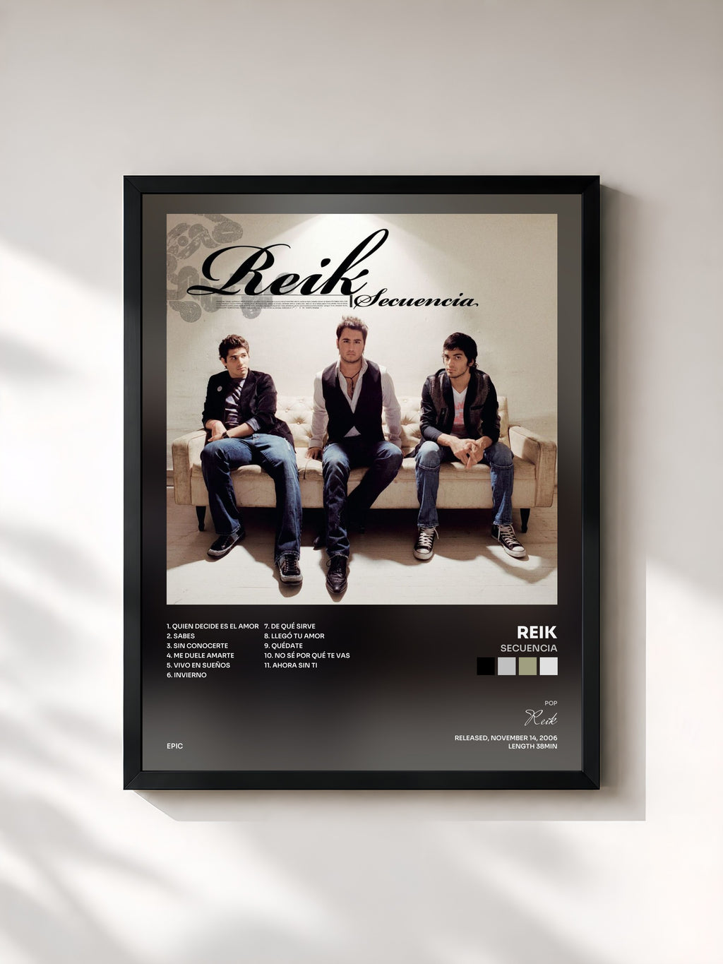 #noir Tableau de l'album Secuencia de Reik, cadre noir, imprimé et encadré en France