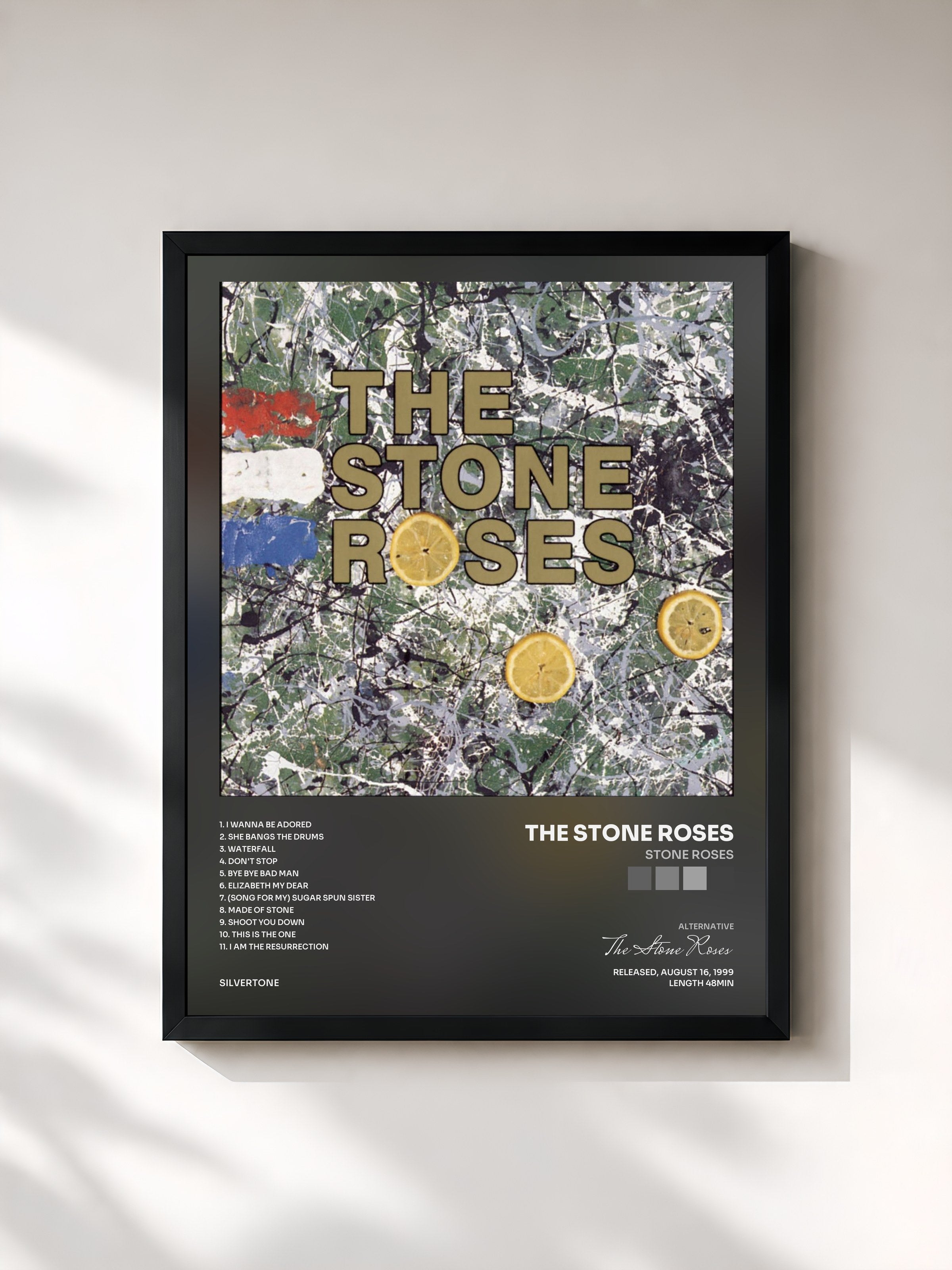 #noir Tableau de l'album Stone Roses de The Stone Roses, cadre noir, imprimé et encadré en France