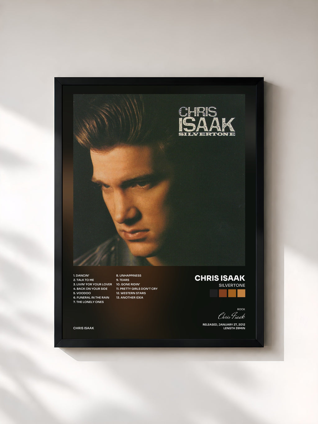#noir Tableau de l'album Silvertone de Chris Isaak, cadre noir, imprimé et encadré en France