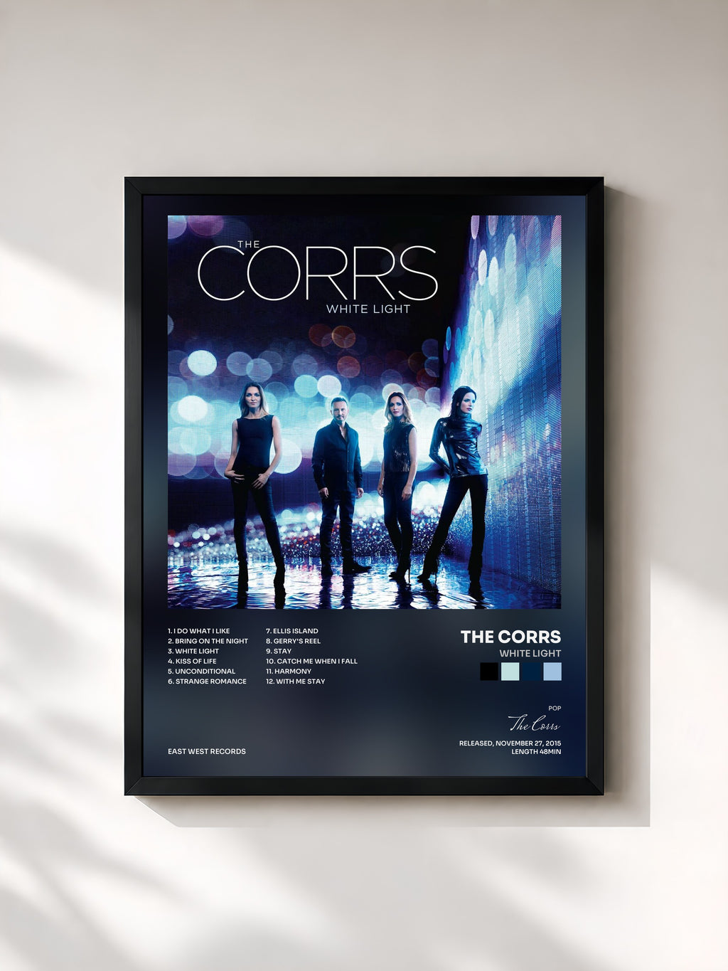 #noir Tableau de l'album White Light de The Corrs, cadre noir, imprimé et encadré en France