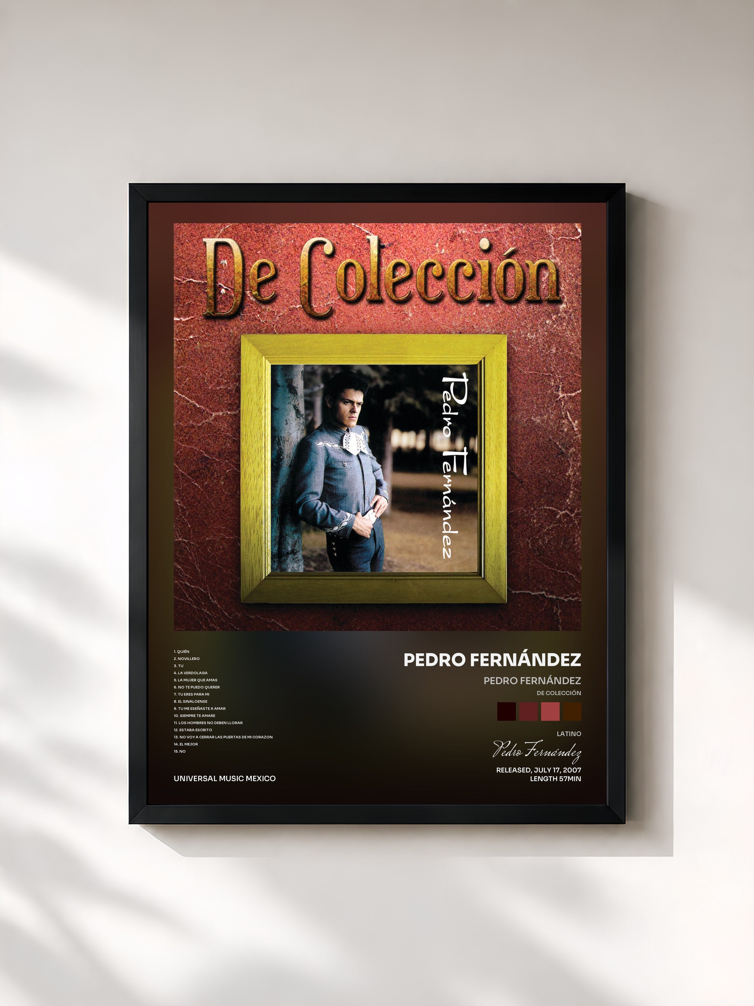 #noir Tableau de l'album Pedro Fernández (De Colección) de Pedro Fernández, cadre noir, imprimé et encadré en France