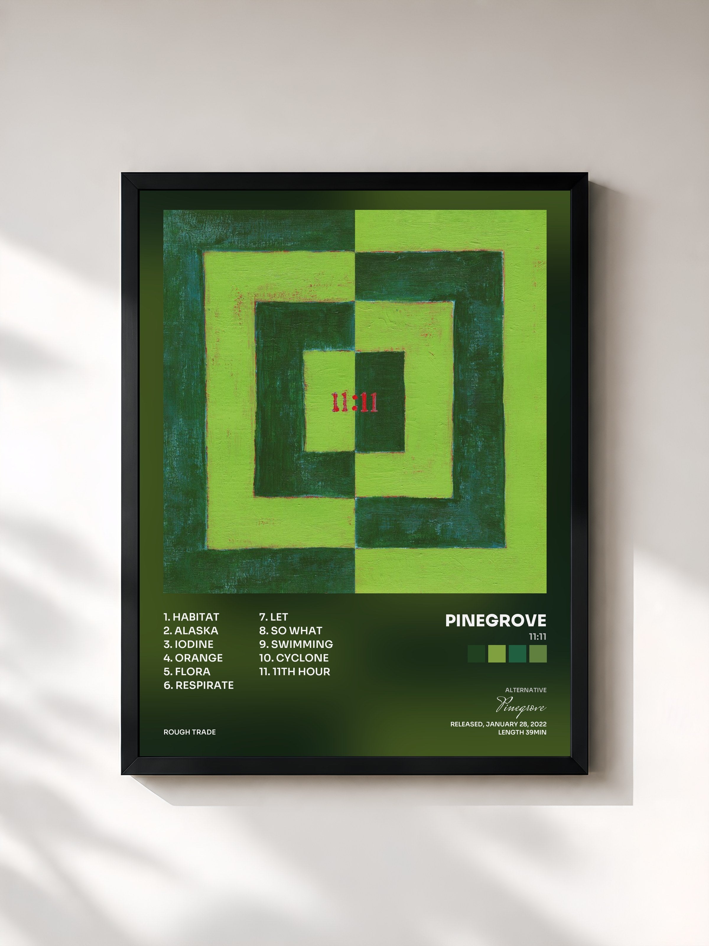 #noir Tableau de l'album 11:11 de Pinegrove, cadre noir, imprimé et encadré en France