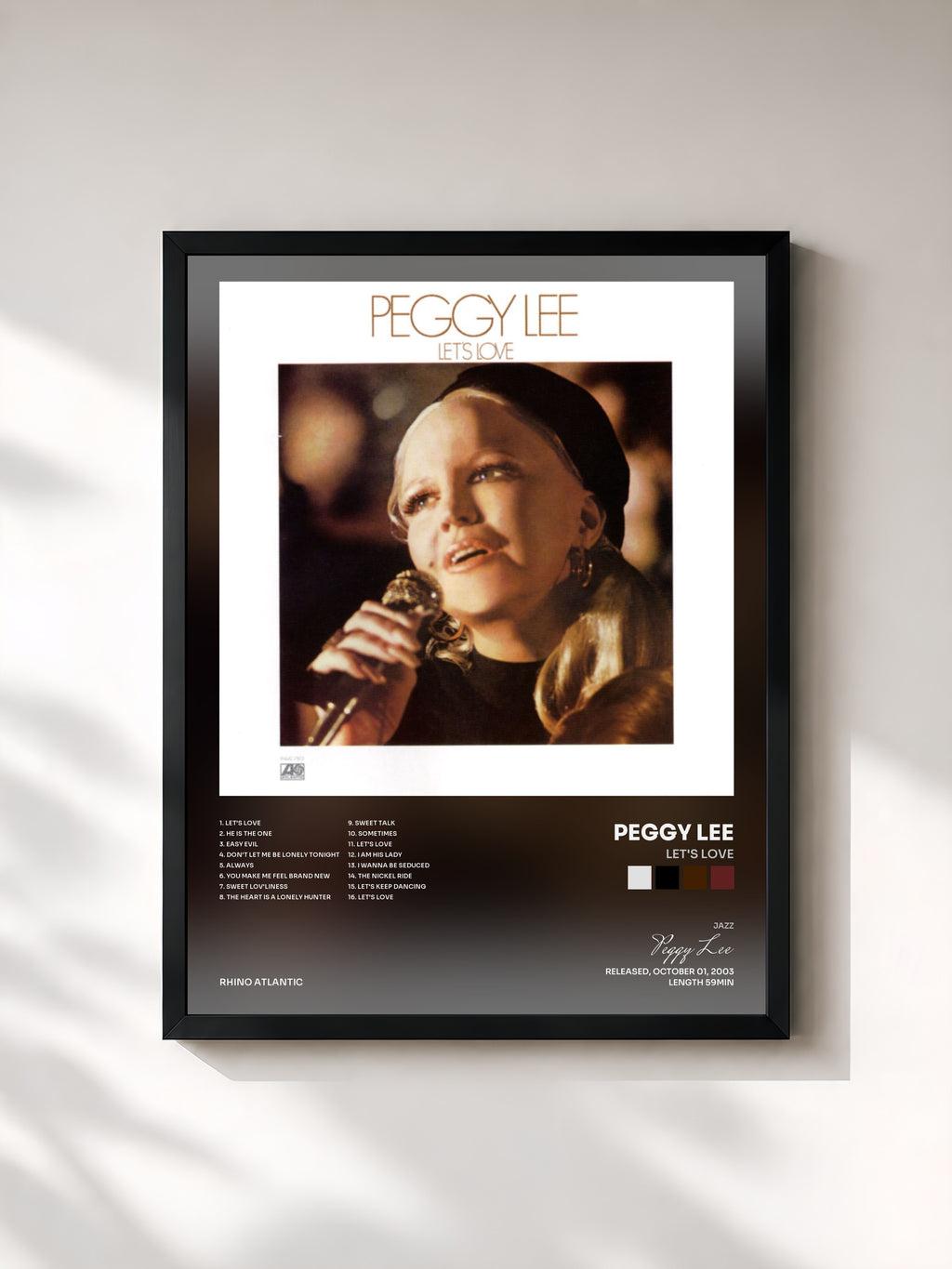 #noir Tableau de l'album Let's Love de Peggy Lee, cadre noir, imprimé et encadré en France