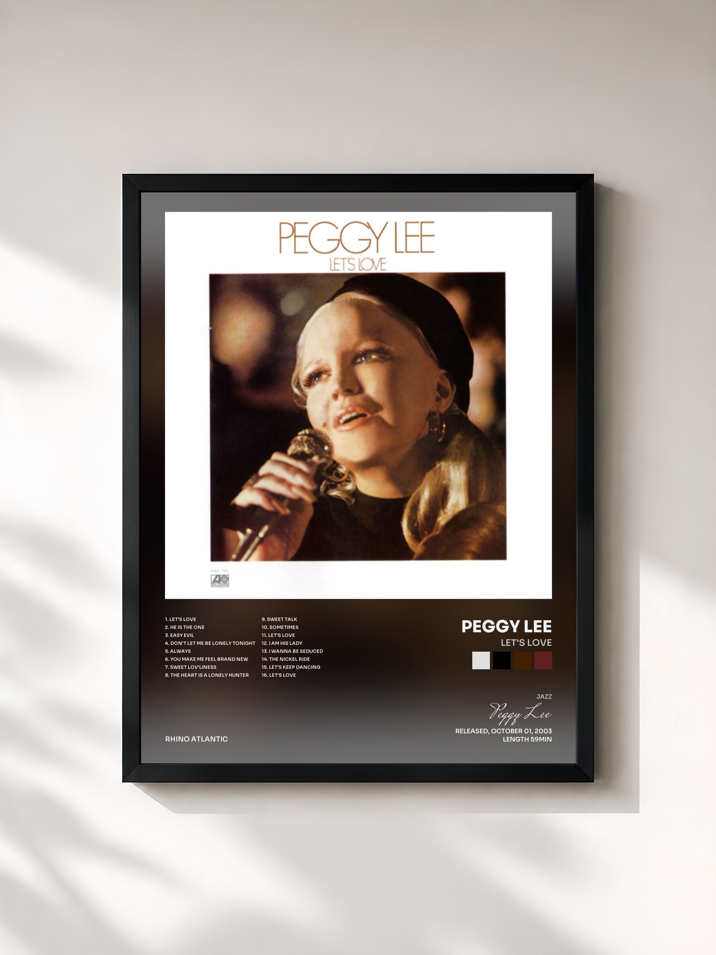 #noir Tableau de l'album Let's Love de Peggy Lee, cadre noir, imprimé et encadré en France