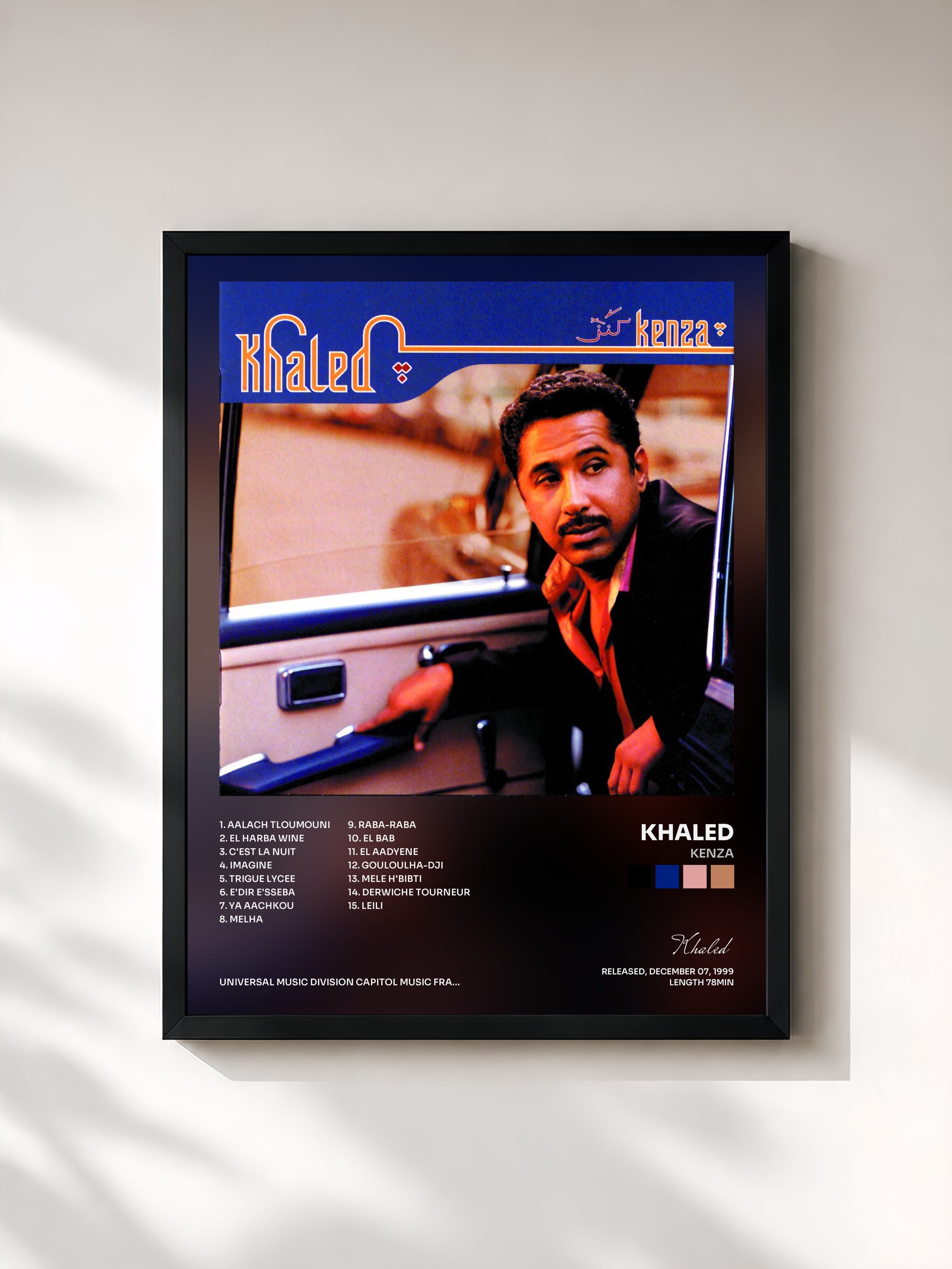 #noir Tableau de l'album Kenza de Khaled, cadre noir, imprimé et encadré en France